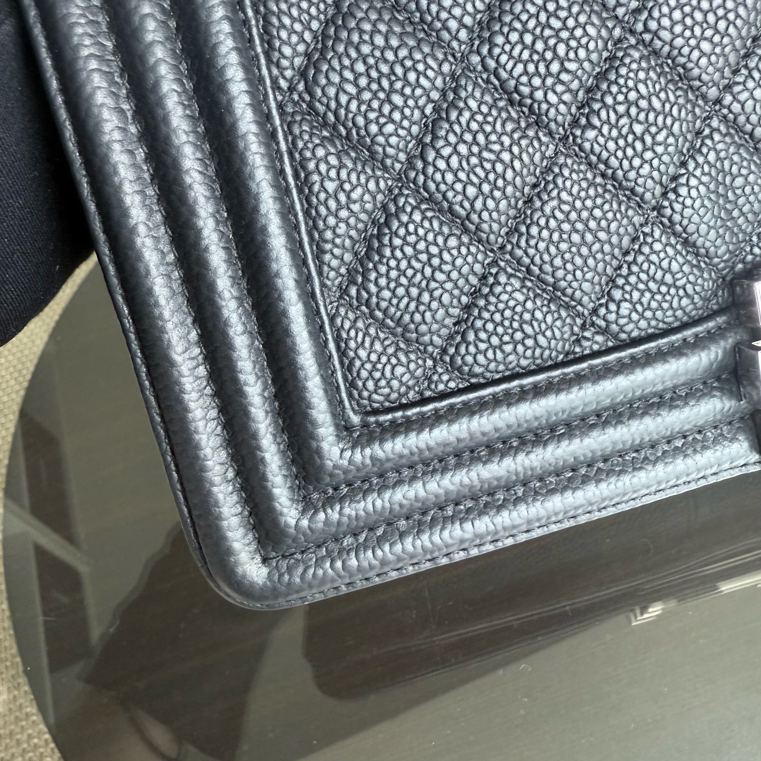 Chanel Boy Medium - Caviar 25CM Quilted Black Silver Hardware Series 17