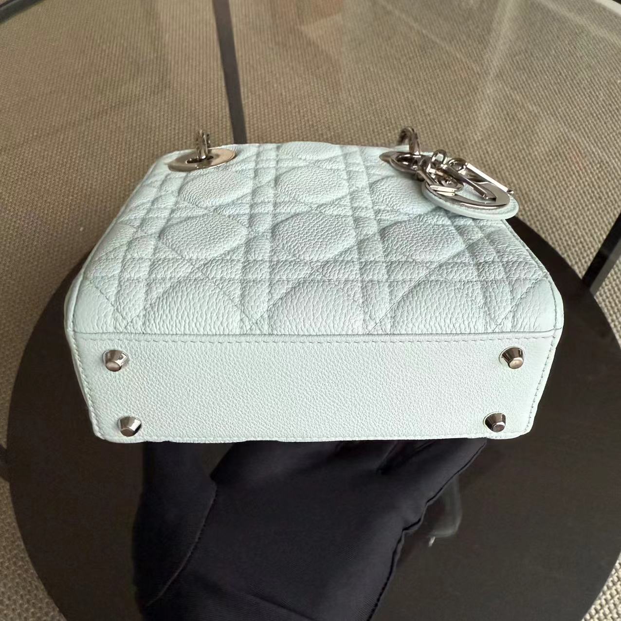 *Rare Caviar* Dior Lady Mini - Cannage Grained Calfskin Glacier White Ice Blue Silver Hardware Adjustable Strap