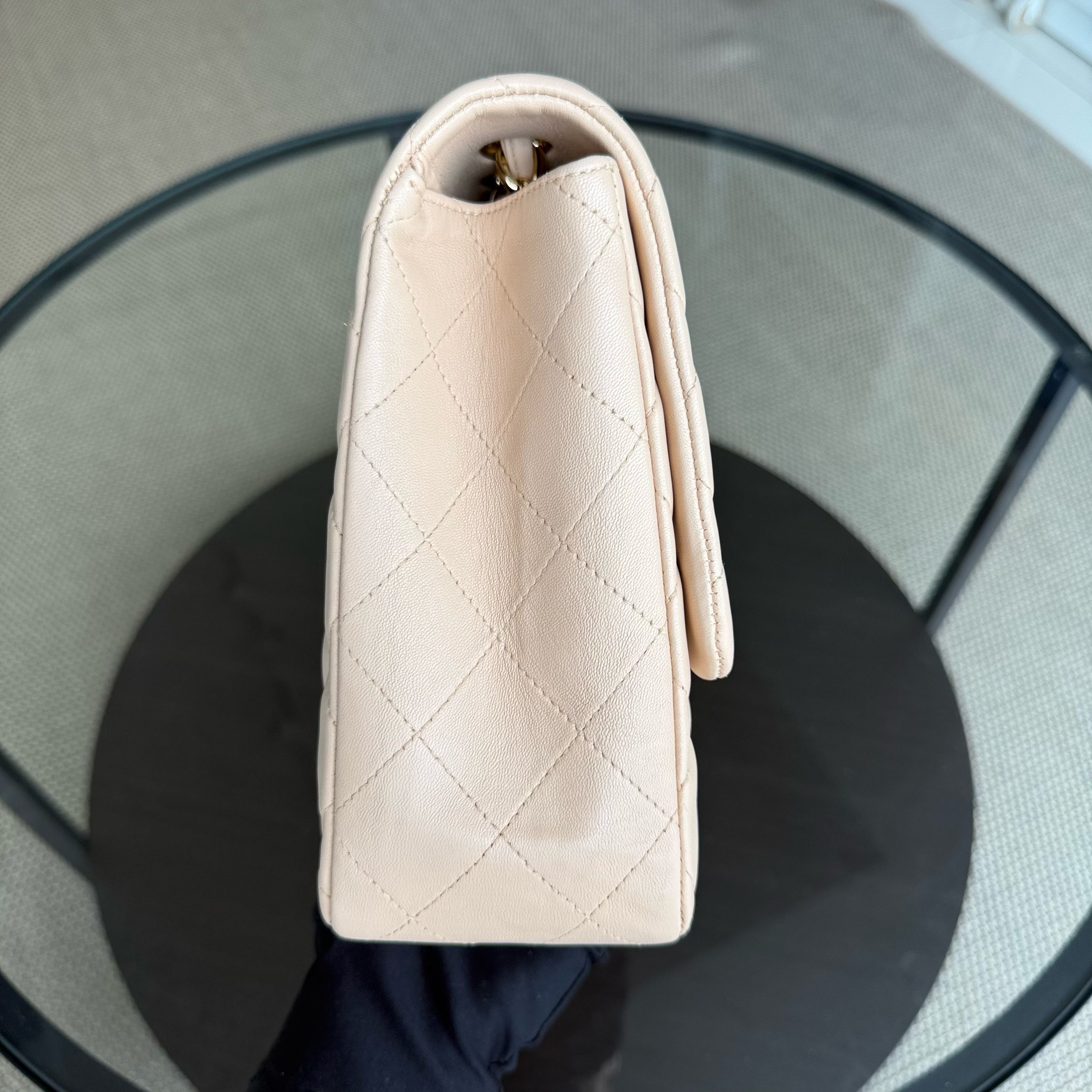 Chanel Classic Flap Jumbo - 30CM Single Flap Quilted Lambskin Beige Gold Hardware Series 13