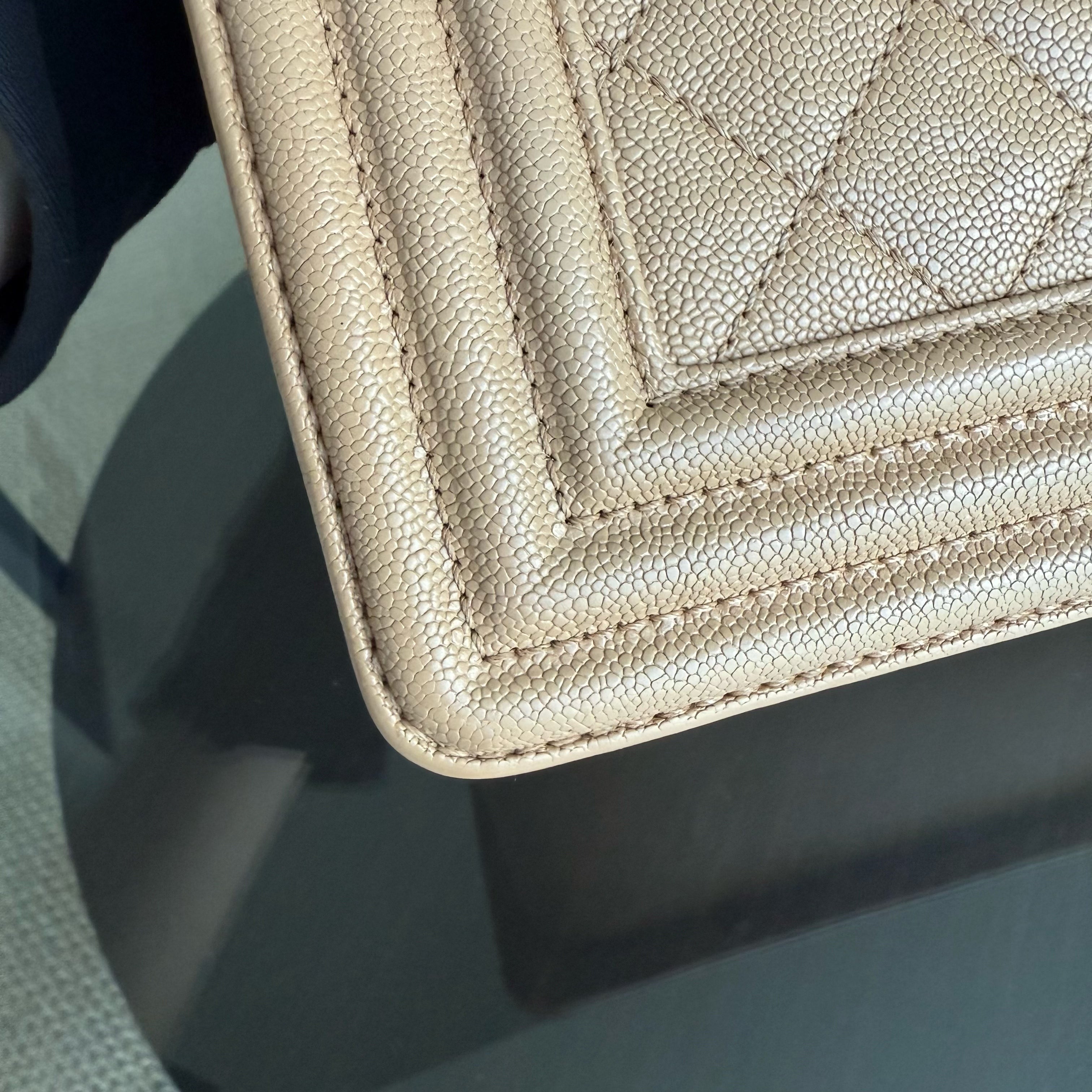 Chanel Boy New Medium - Caviar 28CM Quilted Beige Grained Calfskin Gold Hardware Series 28