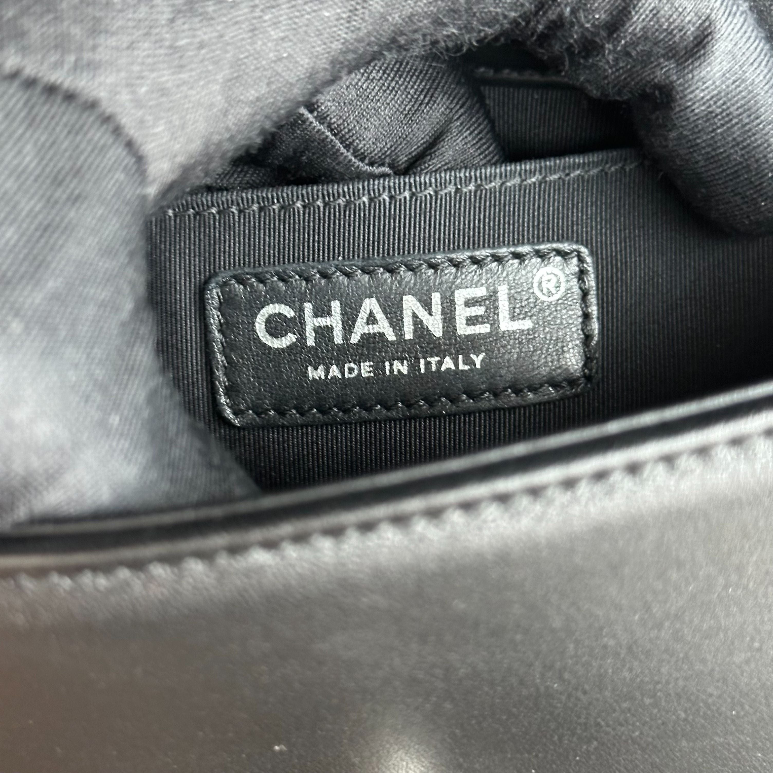 *Calfskin, Like New* Chanel Boy Small Chevron Calfskin Leboy Black RSHW No 22 - Luxury Evermore