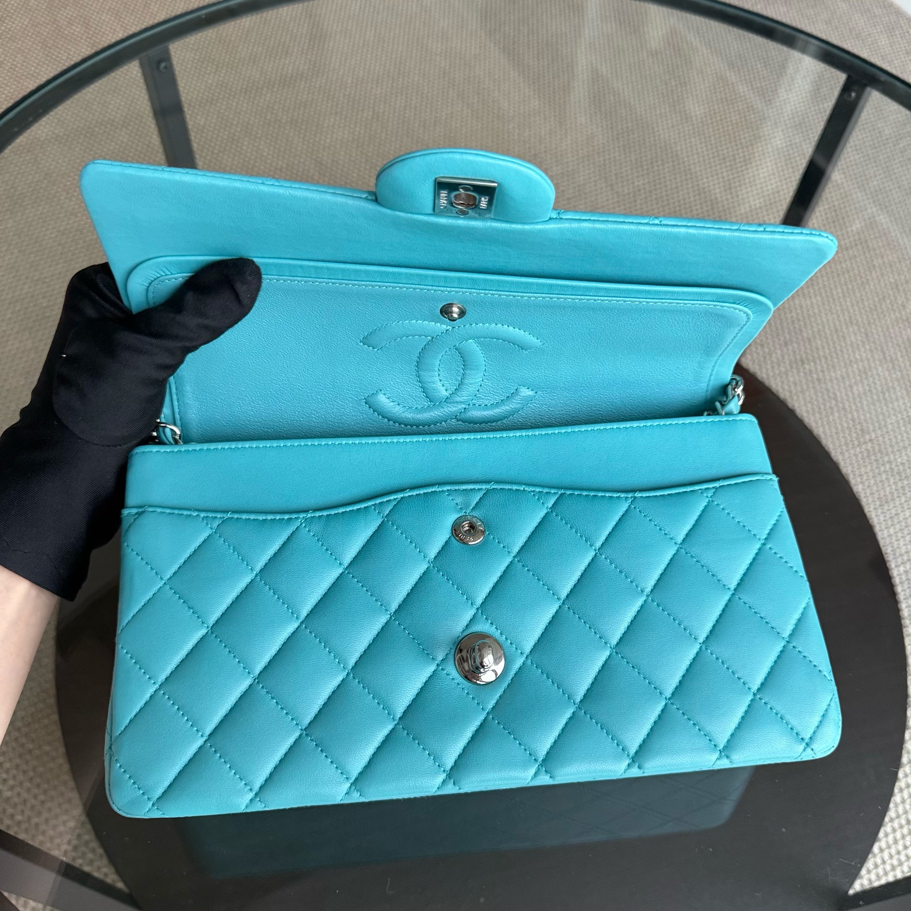Chanel Classic Flap Medium - 25CM Quilted Lambskin Blue Silver Hardware Series 19