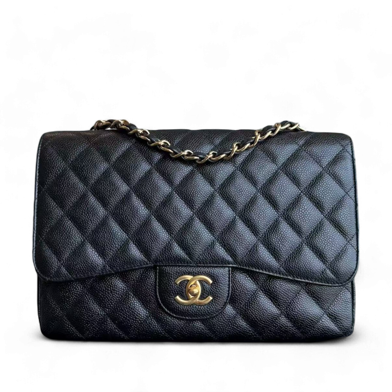 Chanel Classic Flap Jumbo - Caivar 30CM Quilted Black Gold Hardware Series 13