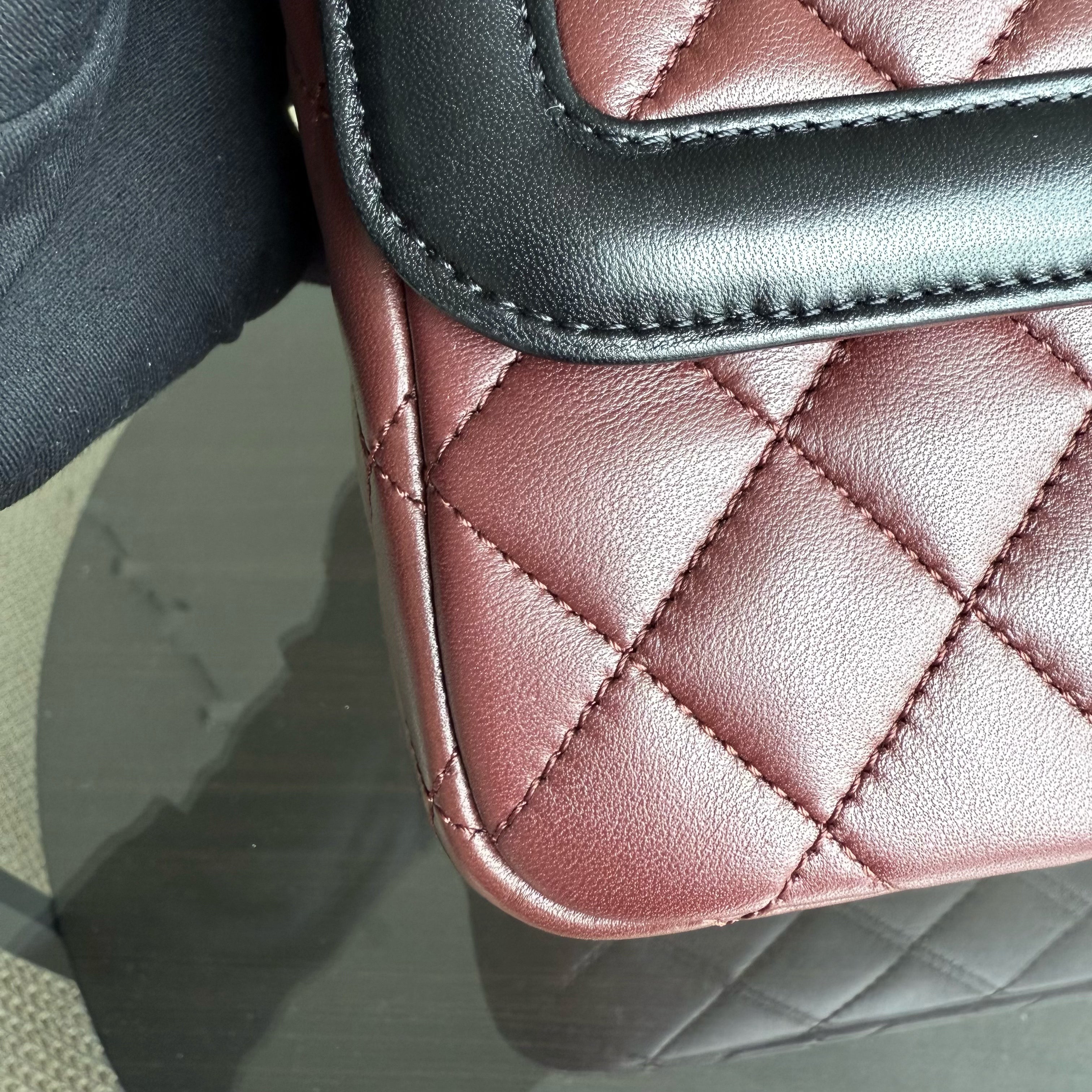 Chanel Seasonal Two-tone Flap Medium - Quilted Lambskin Dark Burgundy Red Black Gold Hardware Series 21