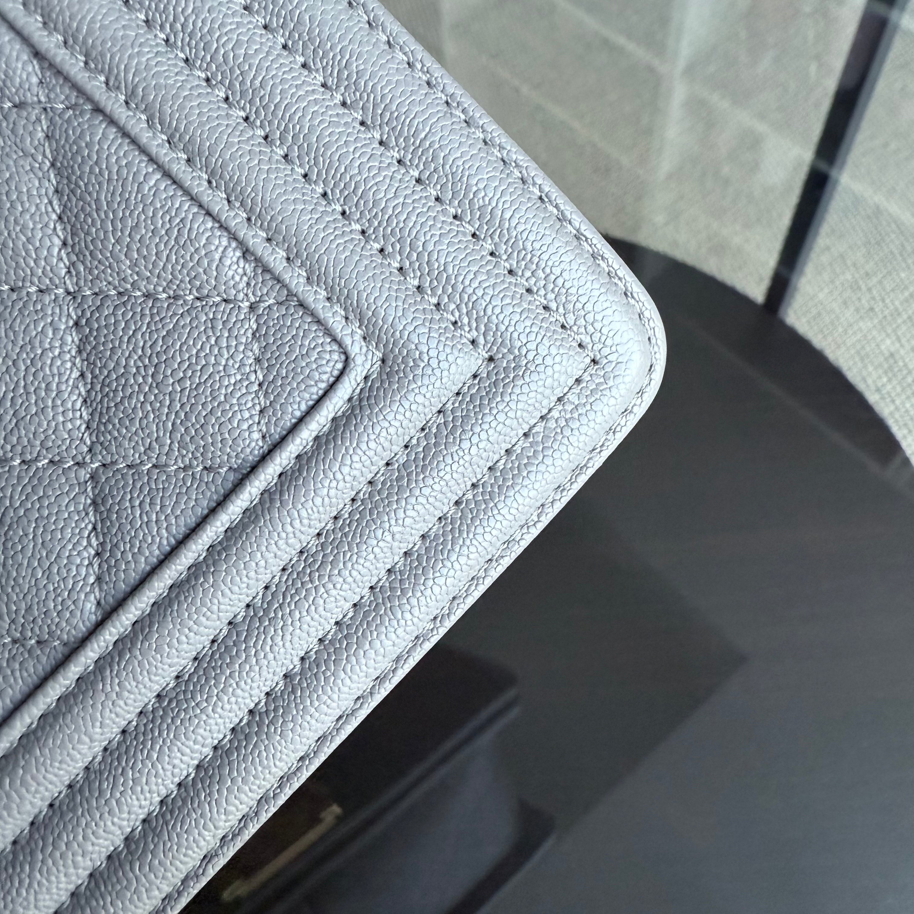 Chanel Boy Medium - Caviar 25CM Quilted Light Grey Gray Gold Hardware Series 26