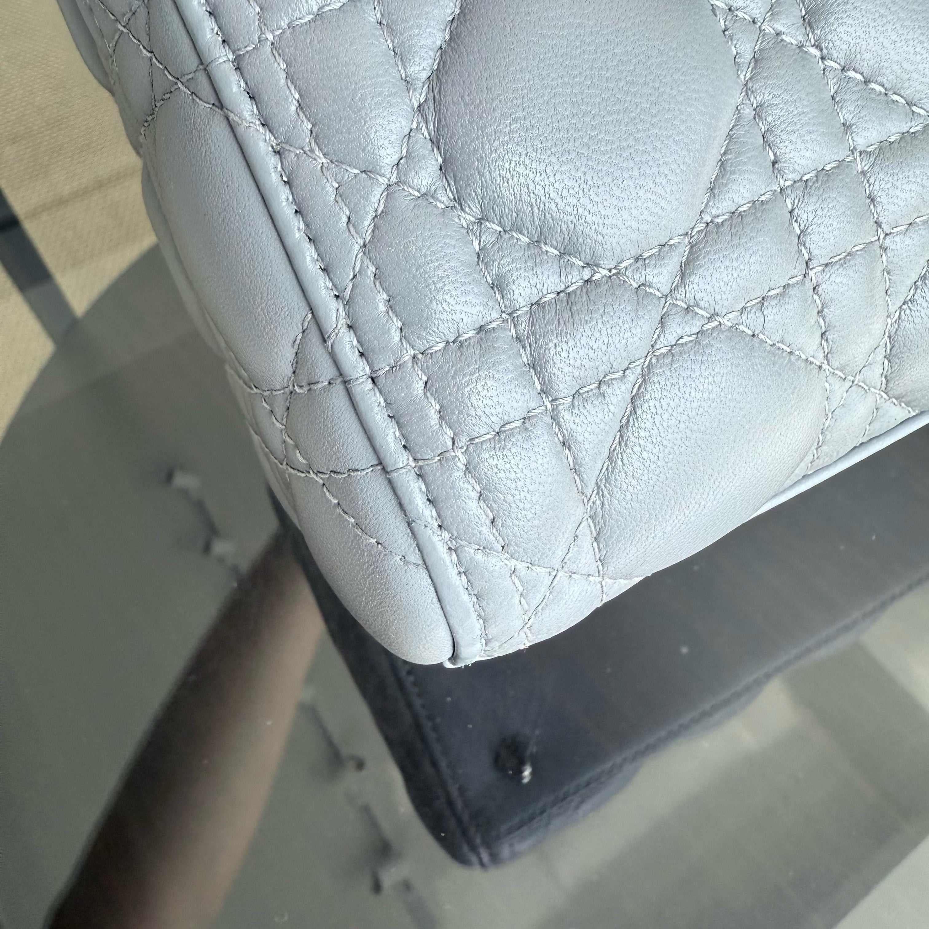 Dior Lady Medium - Cannage Lambskin Grey Gray Silver Hardware