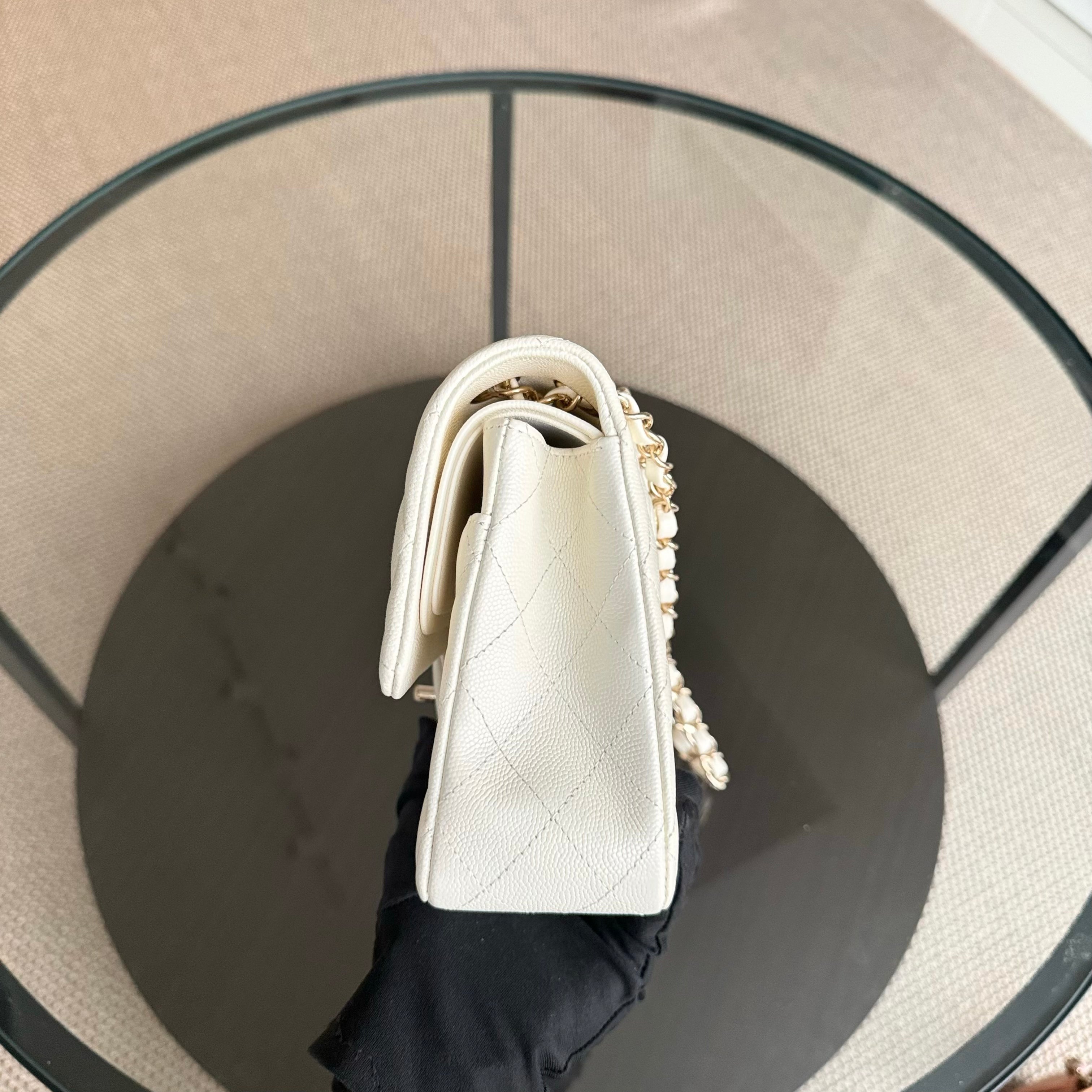 Chanel Classic Flap Small - Caviar 23CM Quilted Grained Calfskin White Gold Hardware Series 26
