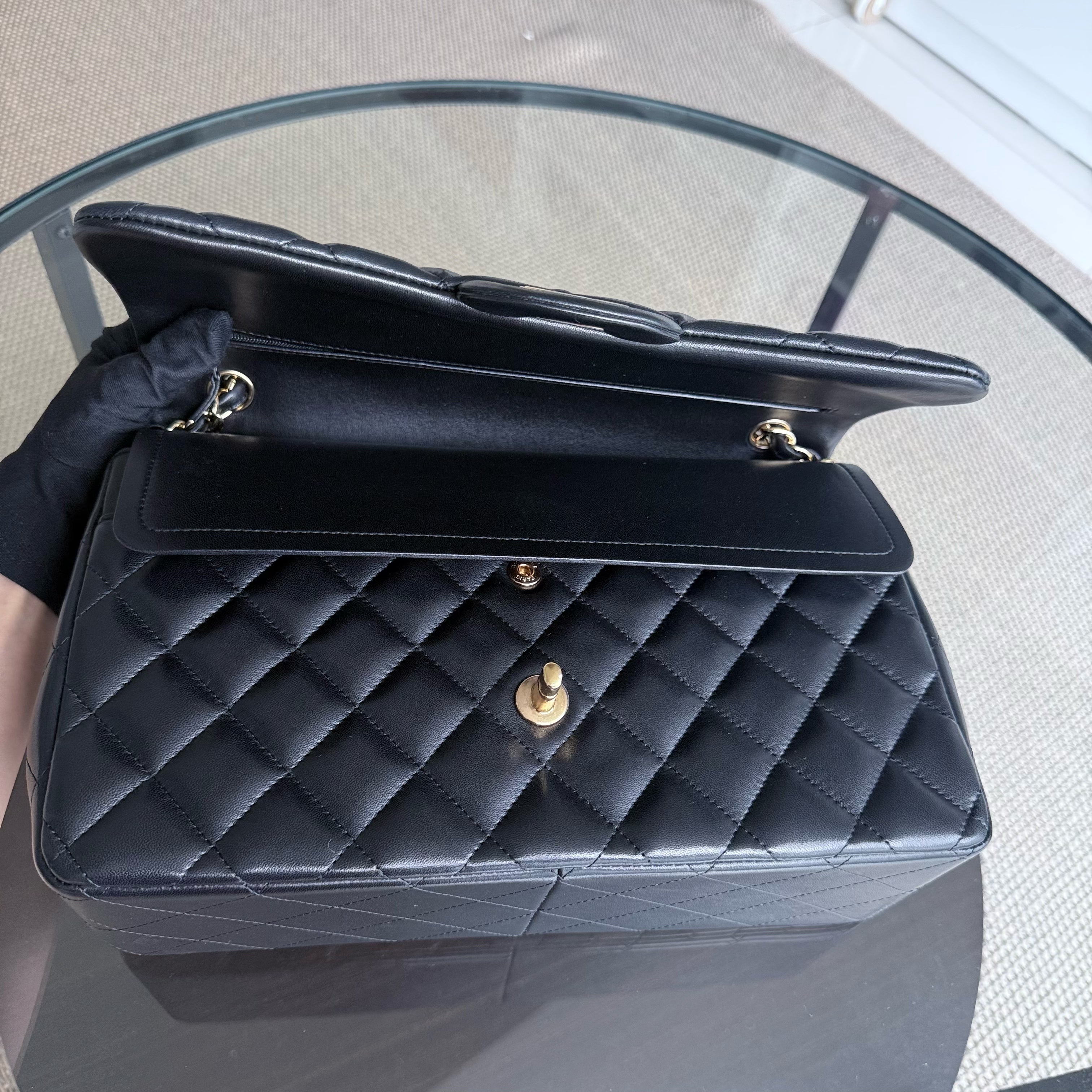 Chanel Classic Flap Jumbo - Double Flap 30CM Quilted Lambskin Black Gold Hardware Series 16