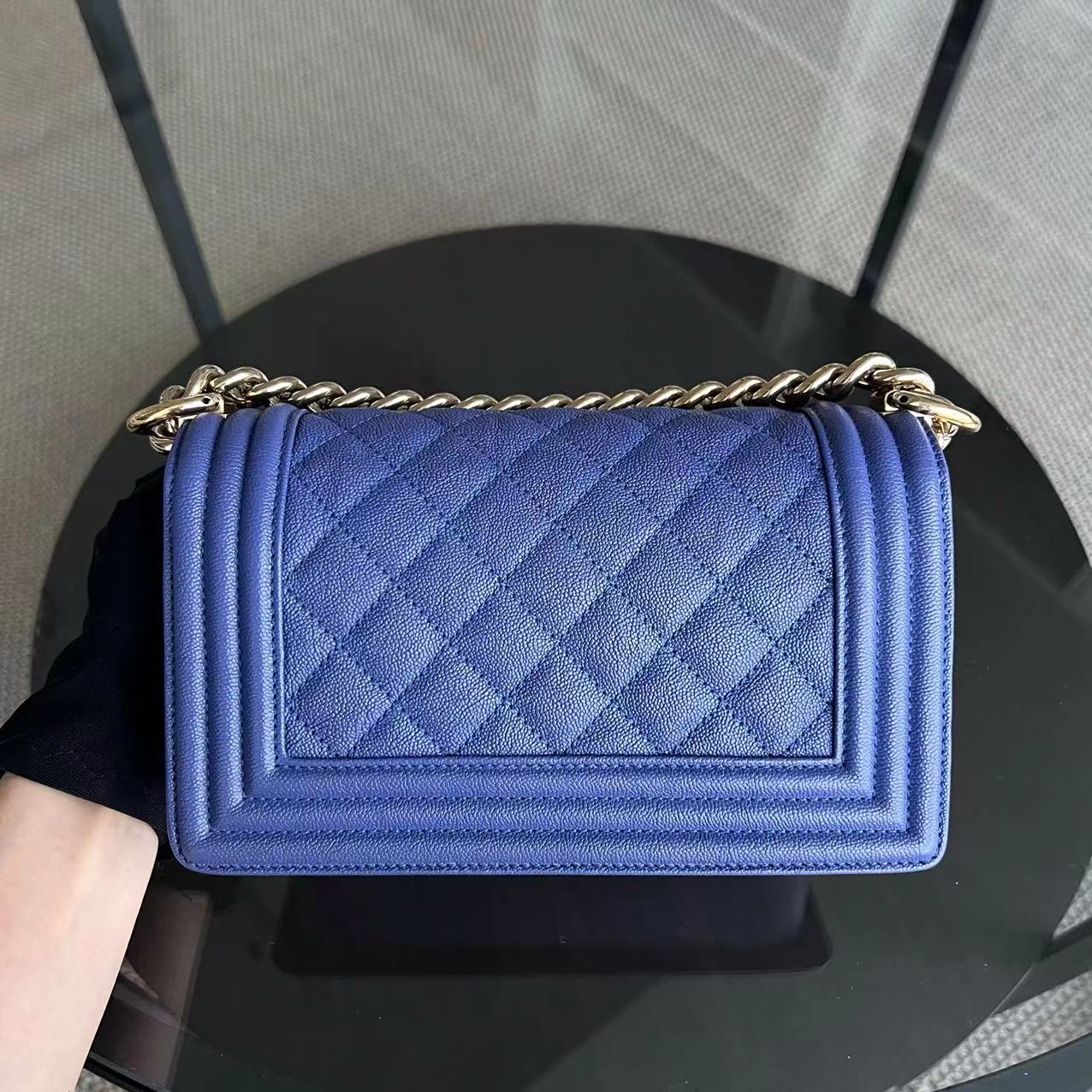 *Series 30* Caviar Boy Small Quilted Grained Calfskin Leboy Dark Blue Golden Hardware Series 30