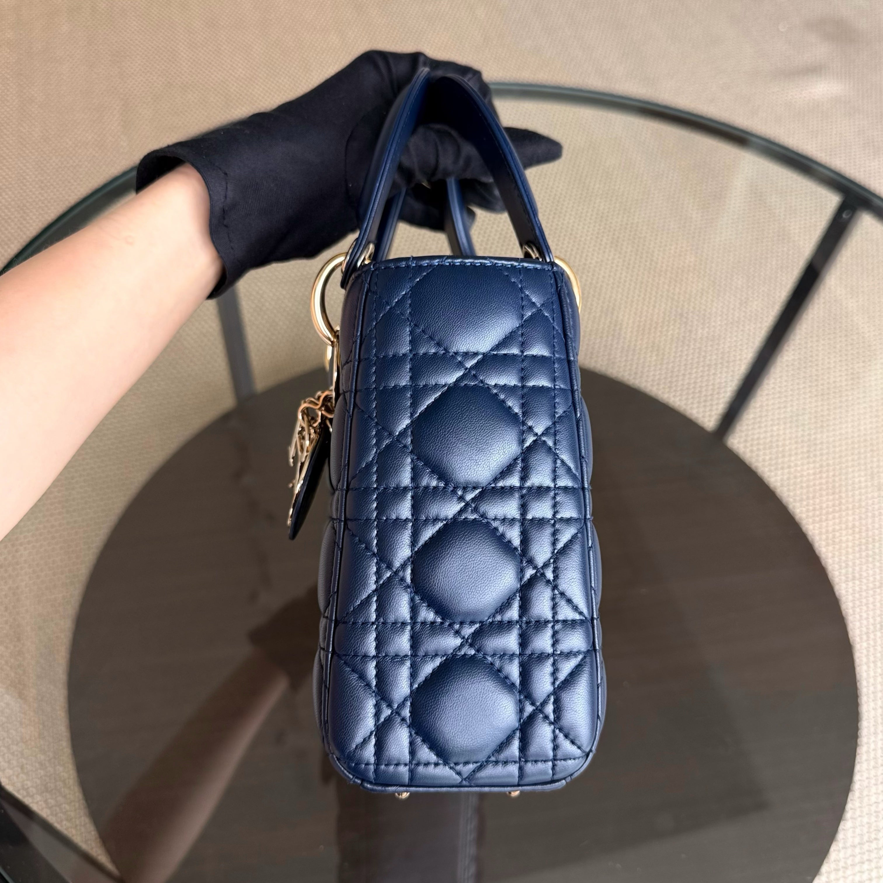 Dior Lady Small Flap - Cannage Lambskin Dark Blue Gold Hardware