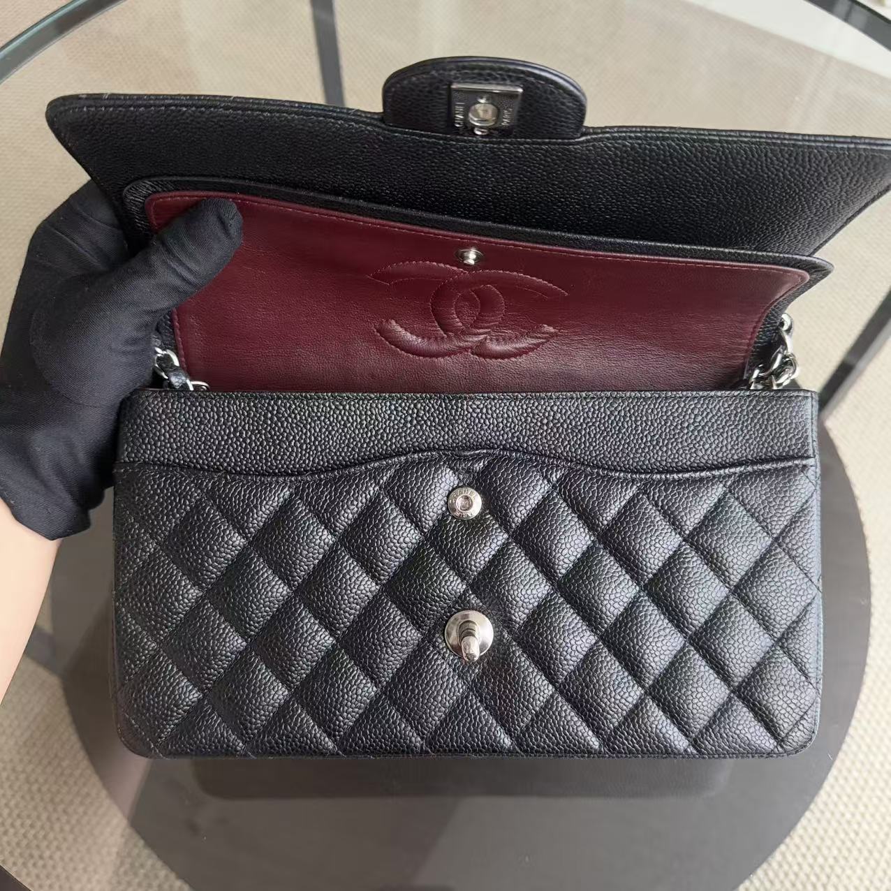 Chanel Classic Flap Medium - Caviar Quilted 25CM Black Silver Hardware Series 18
