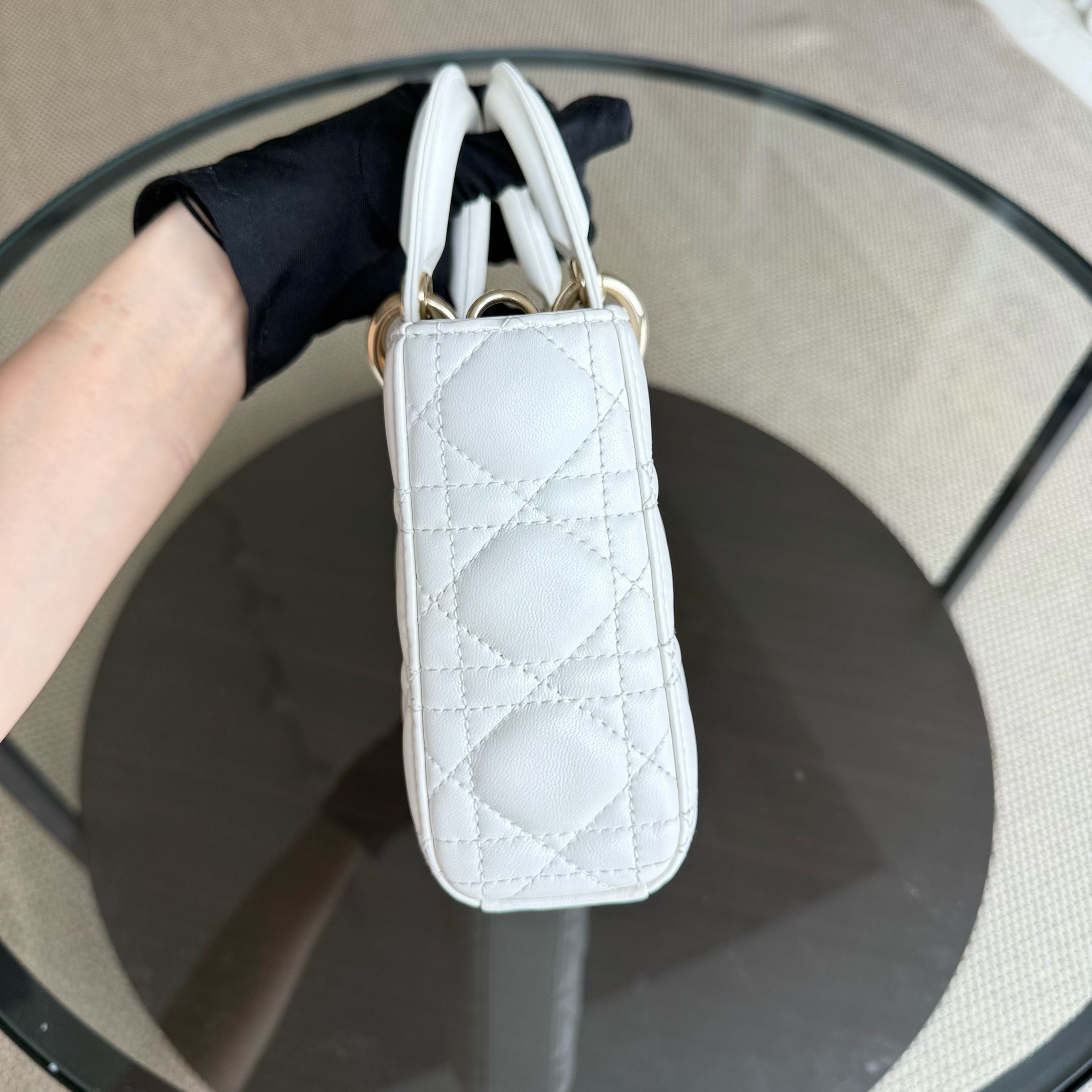 Dior D-joy Medium - Cannage Lambskin White Gold Hardware