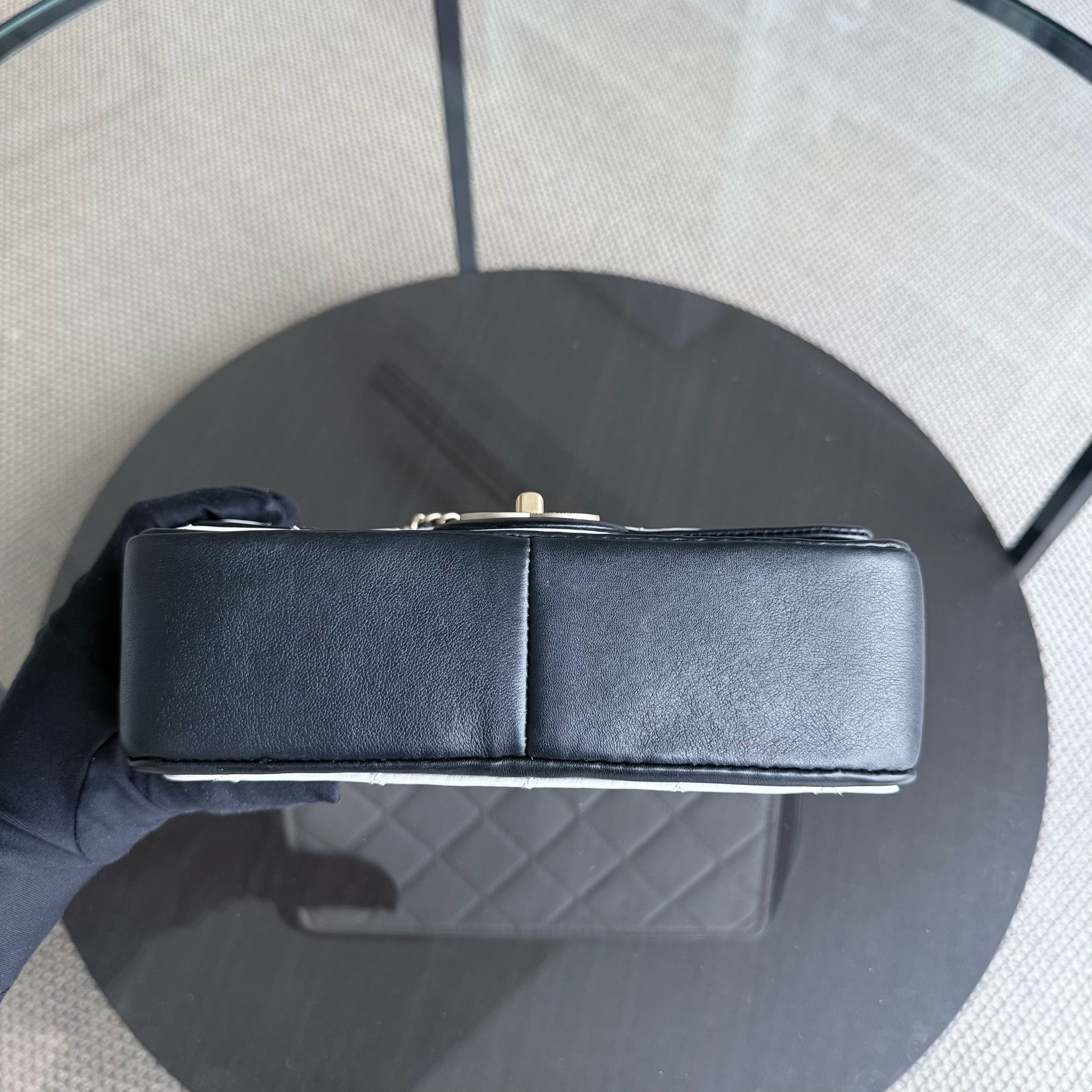 Chanel Seasonal Flap - 23CM Quilted Lambskin Bi-Color White Black Gold Hardware Series 19