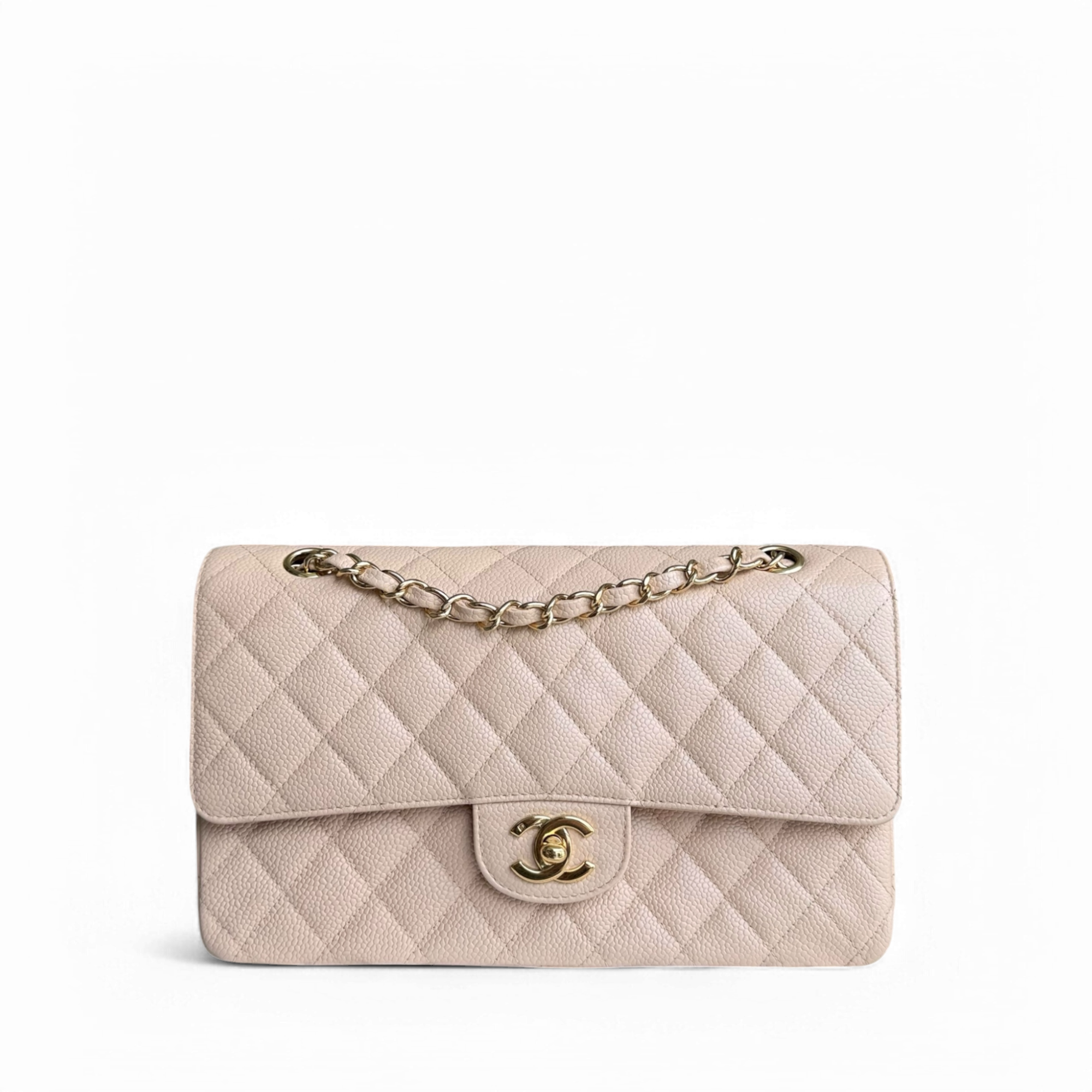 Chanel Classic Flap Medium - Caviar 25CM Quilted Beige 24K Gold Hardware Series 12