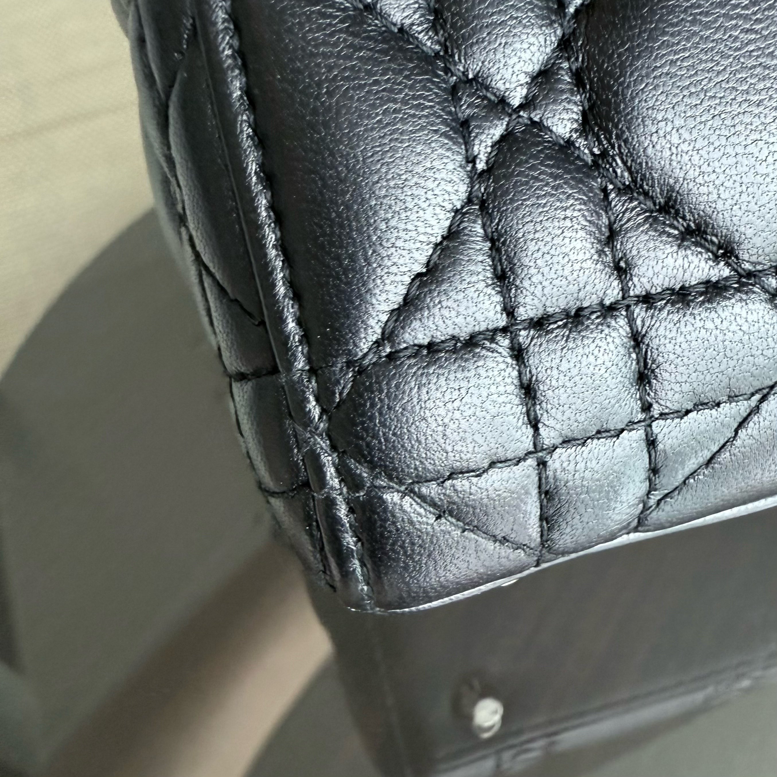 Dior Lady Mini - Cannage Lambskin Black Silver Hardware Chain Strap