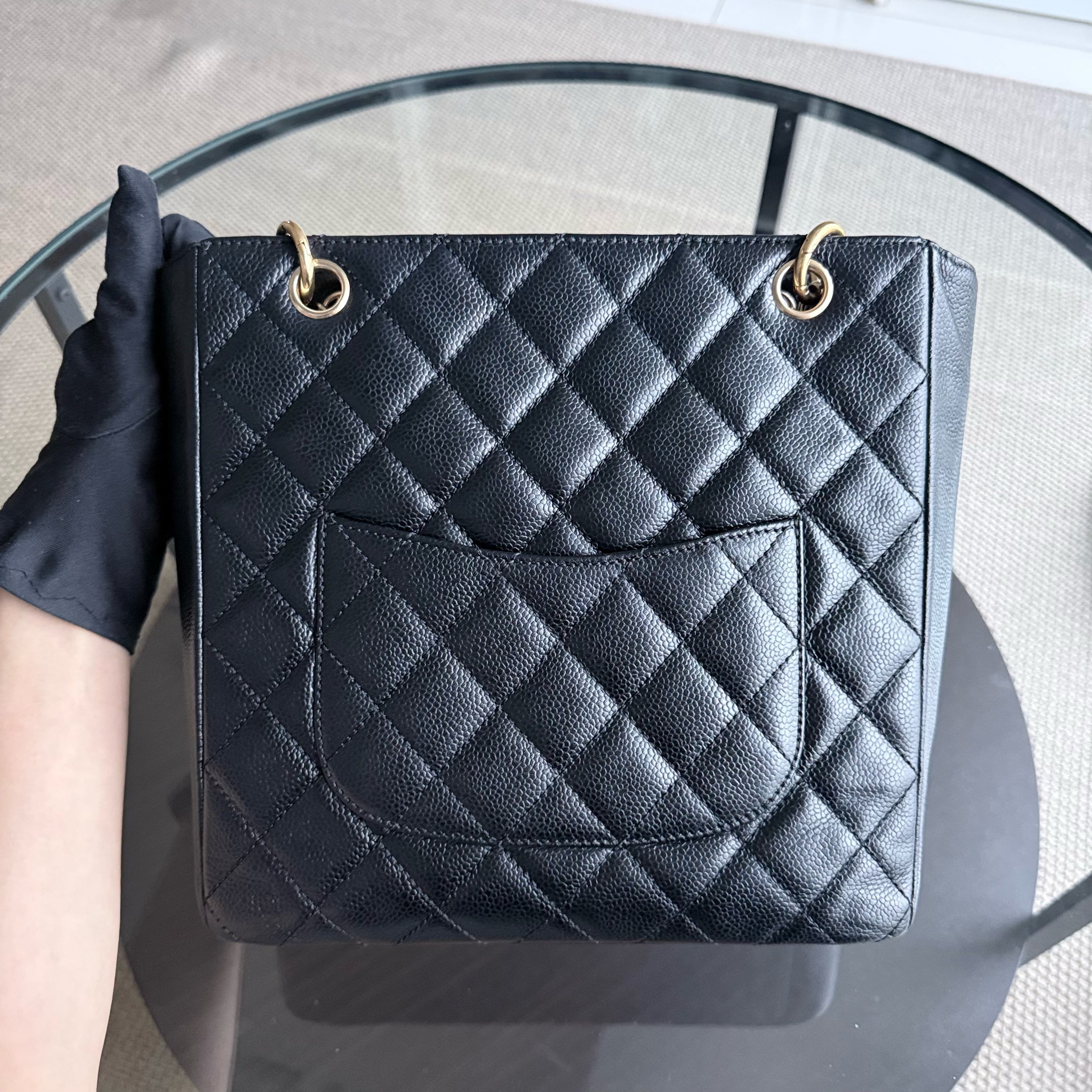Chanel PST Petite Shopping Tote - Caviar Quilted Grained Calfskin Black Gold Hardware Series 11