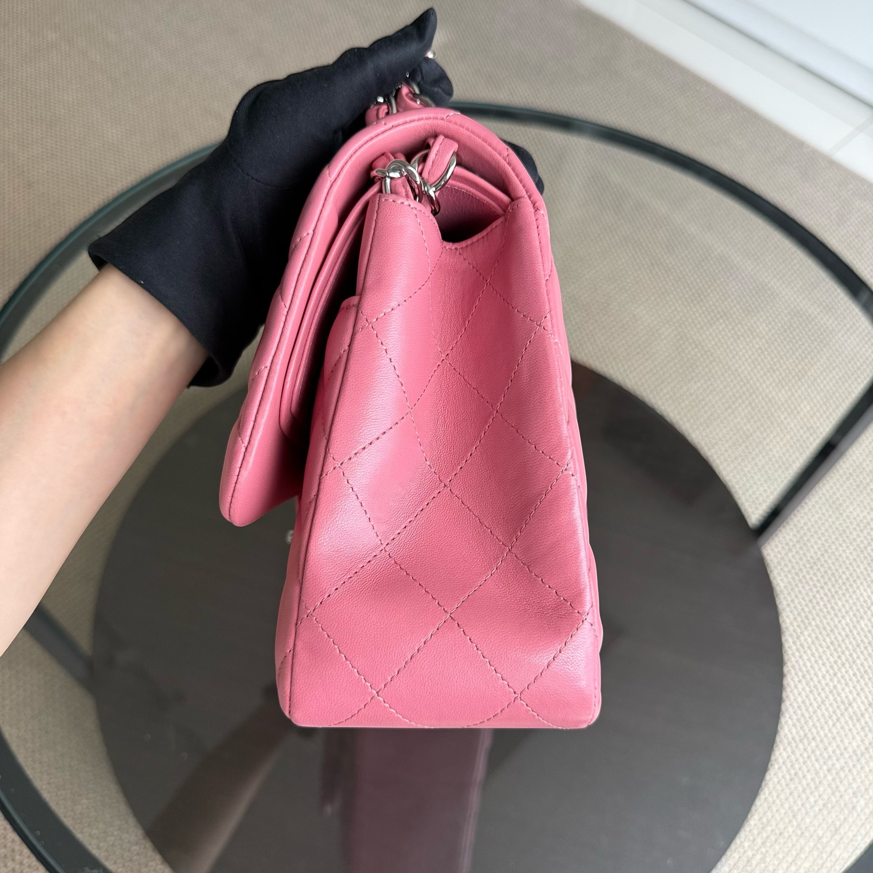 Chanel Classic Flap Jumbo - Double Flap 30CM Quilted Lambskin Sakura Pink Silver Hardware