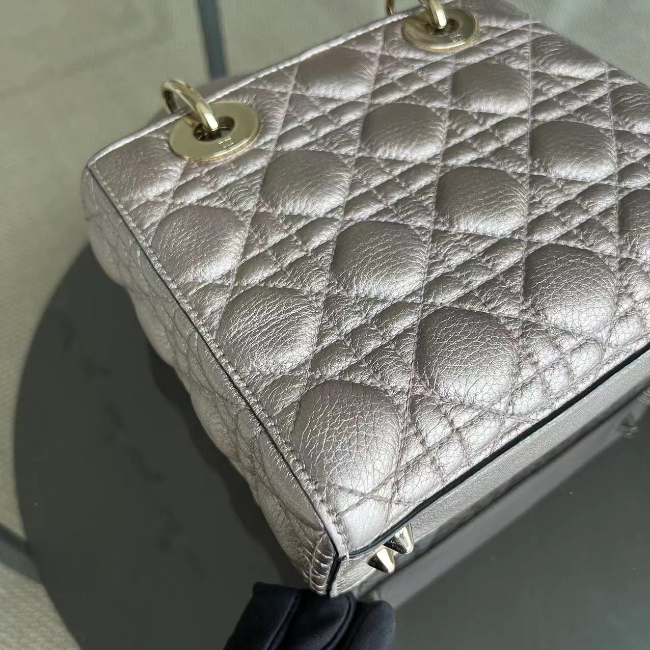 Dior Lady Small - Cannaga Calfskin Metallic Rose Gold Golden Hardware