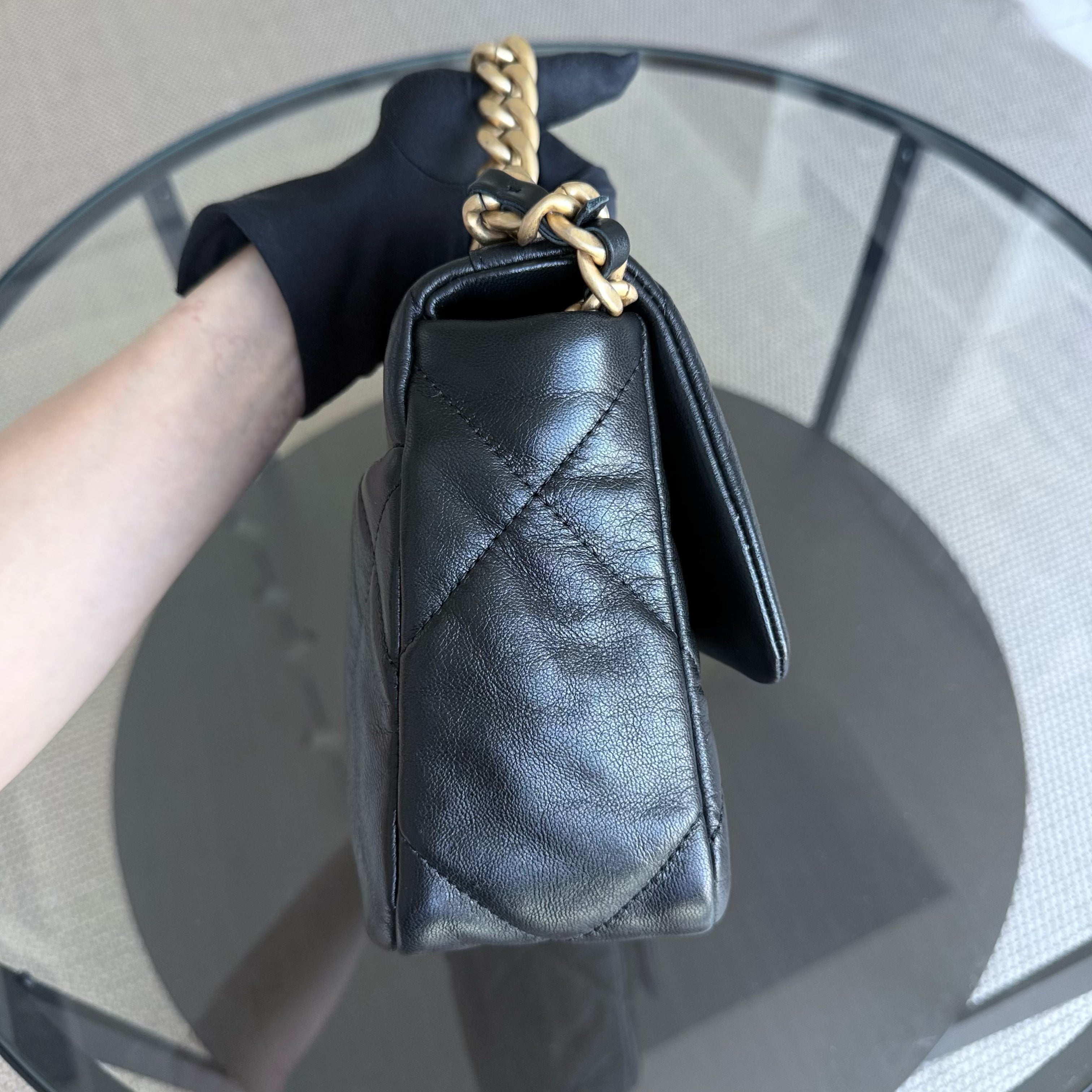 Chanel 19 Bag C19 Small - Quilted Goatskin Black Gold Two-tone Hardware Series 30