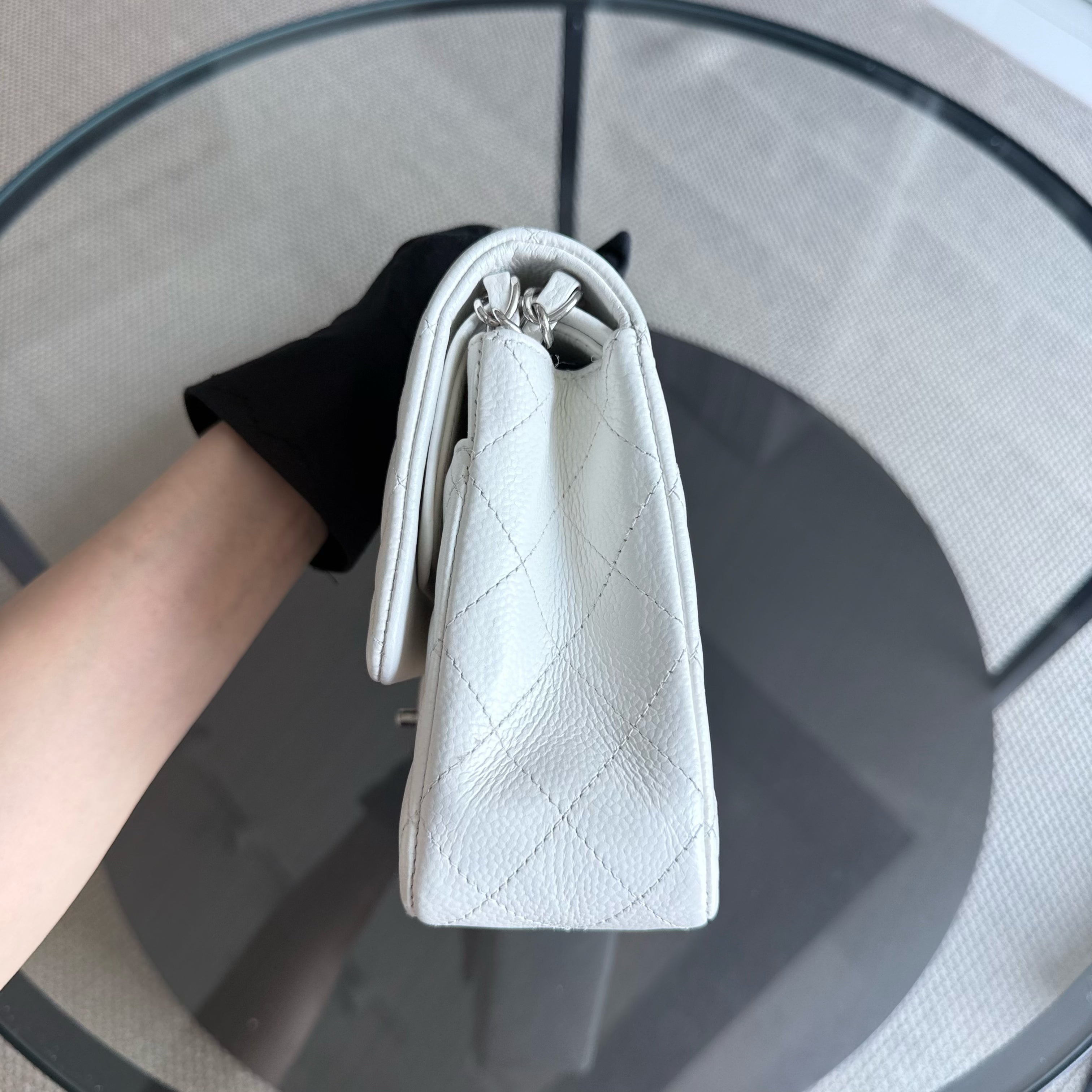 Chanel Classic Flap Medium - Caviar 25CM Quilted White Silver Hardware Series 18