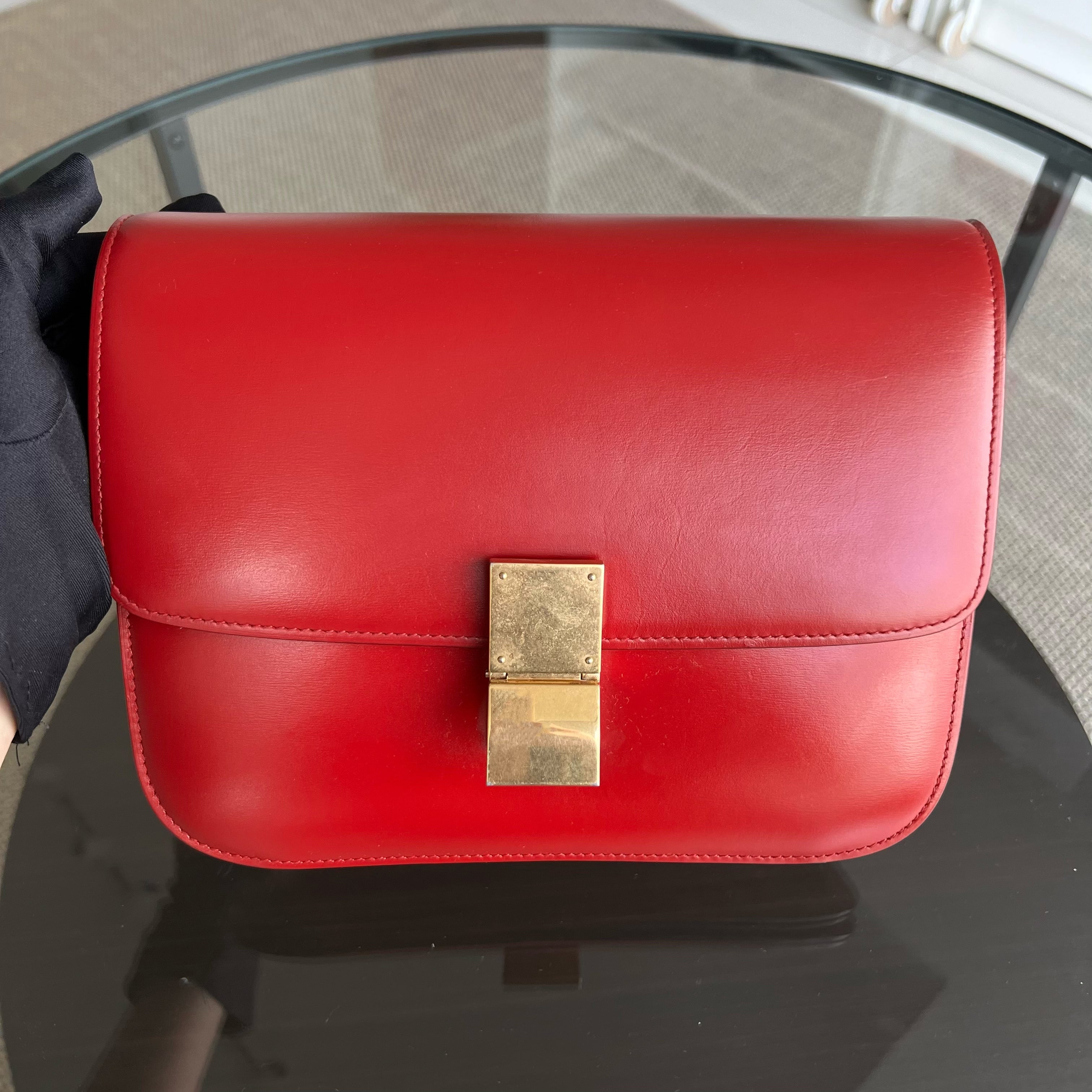 Celine Box Classic Smooth Calfskin Red Golden Hardware - Luxury Evermore