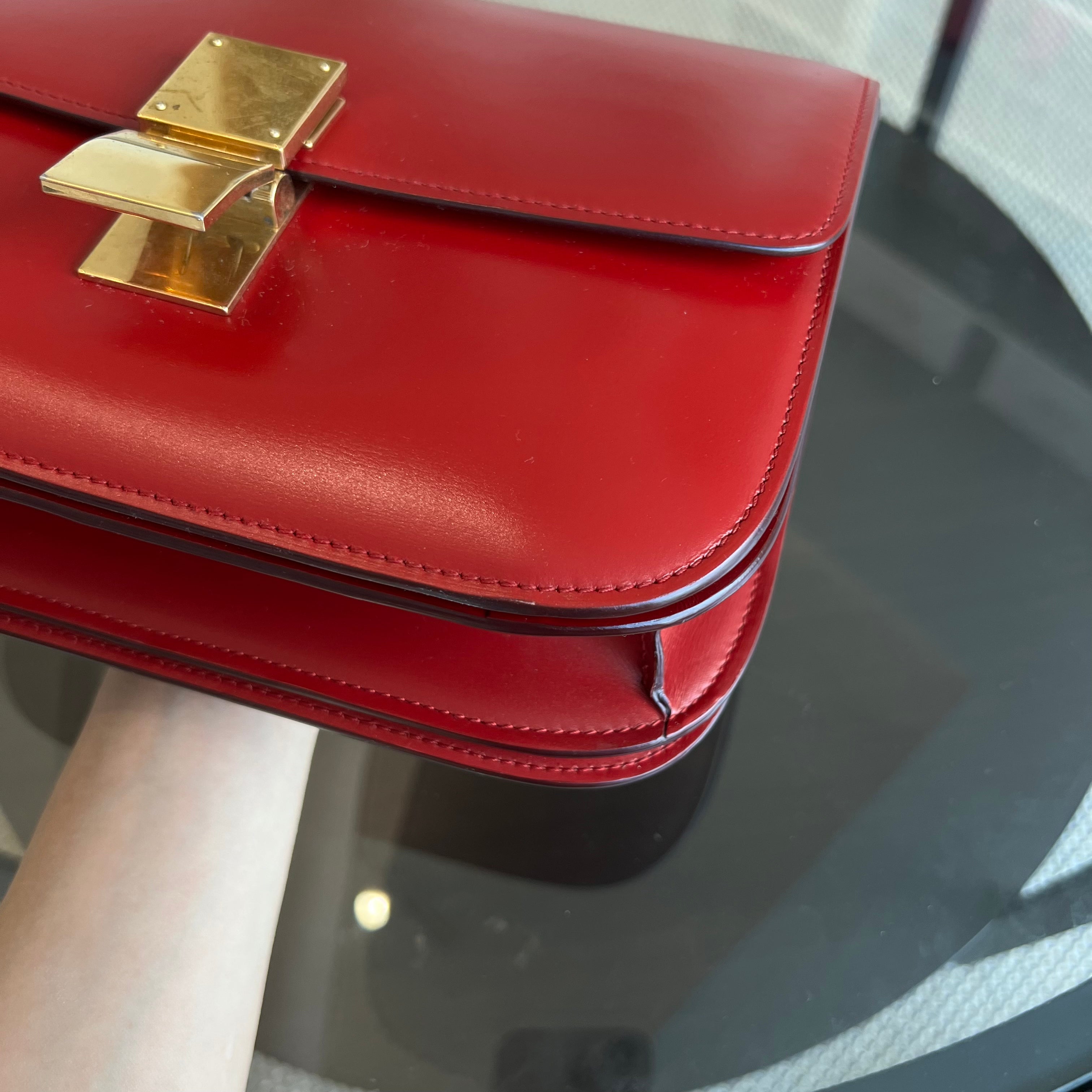 Celine Box Classic Smooth Calfskin Red Golden Hardware - Luxury Evermore