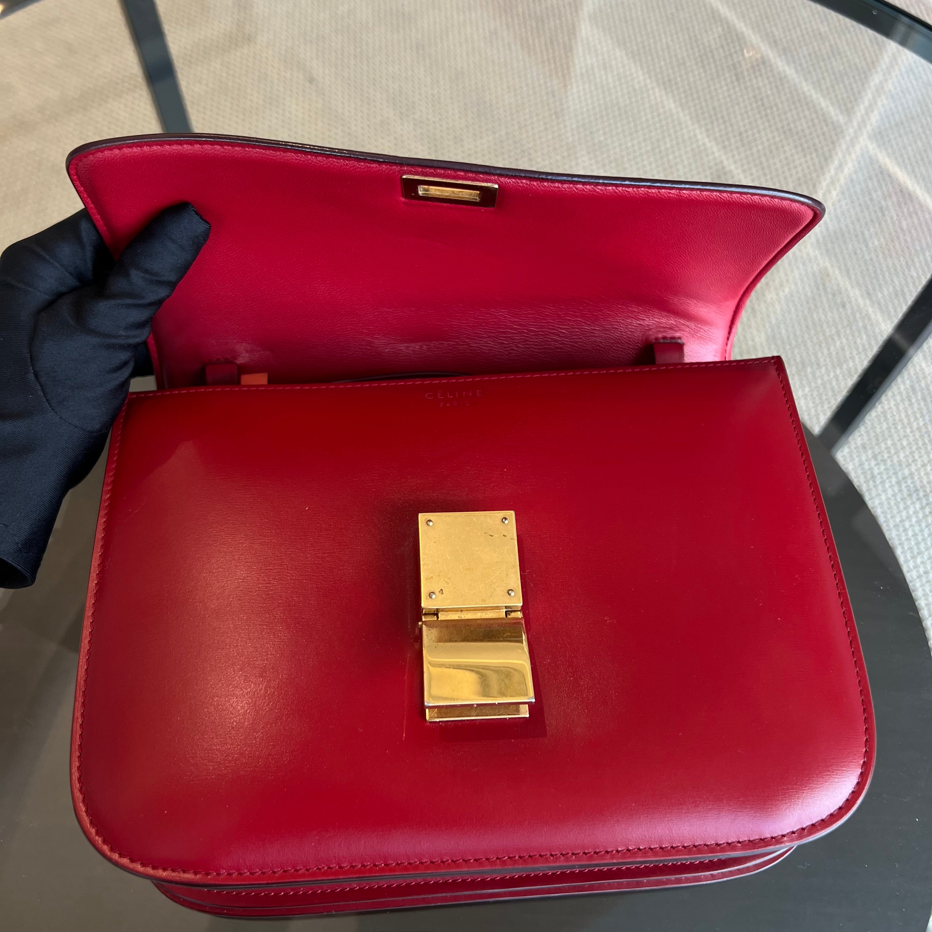 Celine Box Classic Smooth Calfskin Red Golden Hardware - Luxury Evermore