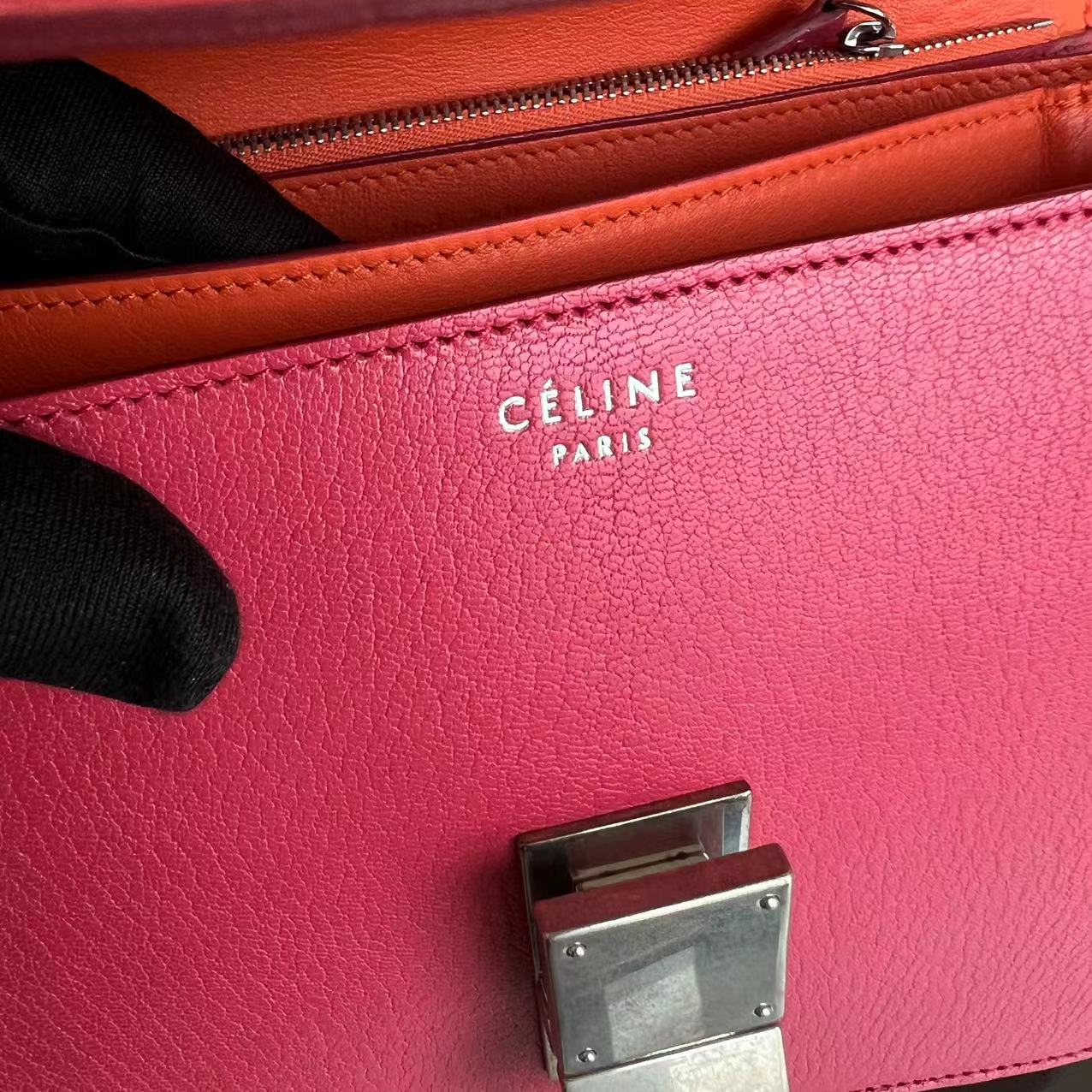 Celine Box Medium Grained Calfskin Hot Pink Silver Hardware - Luxury Evermore