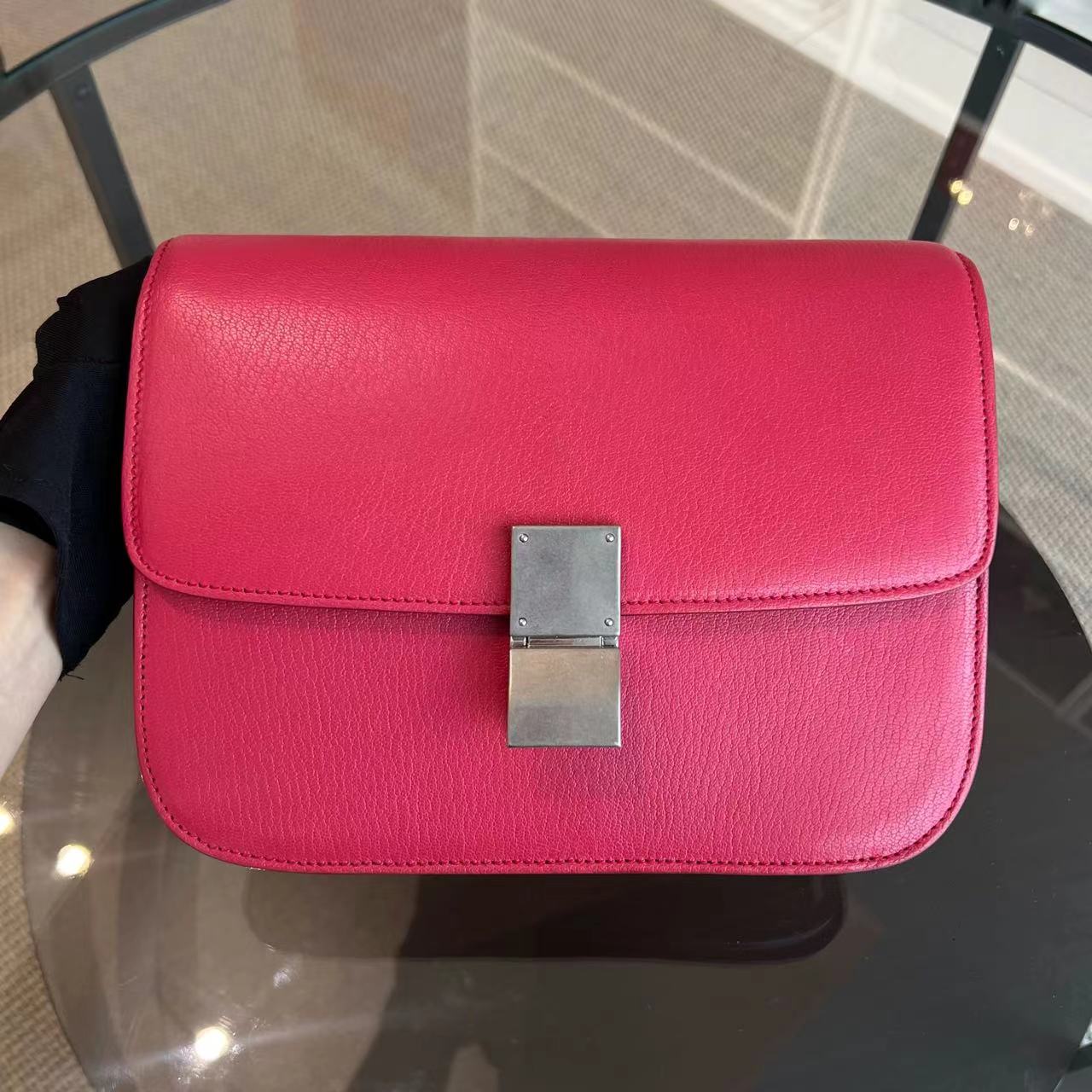 Celine Box Medium Grained Calfskin Hot Pink Silver Hardware - Luxury Evermore