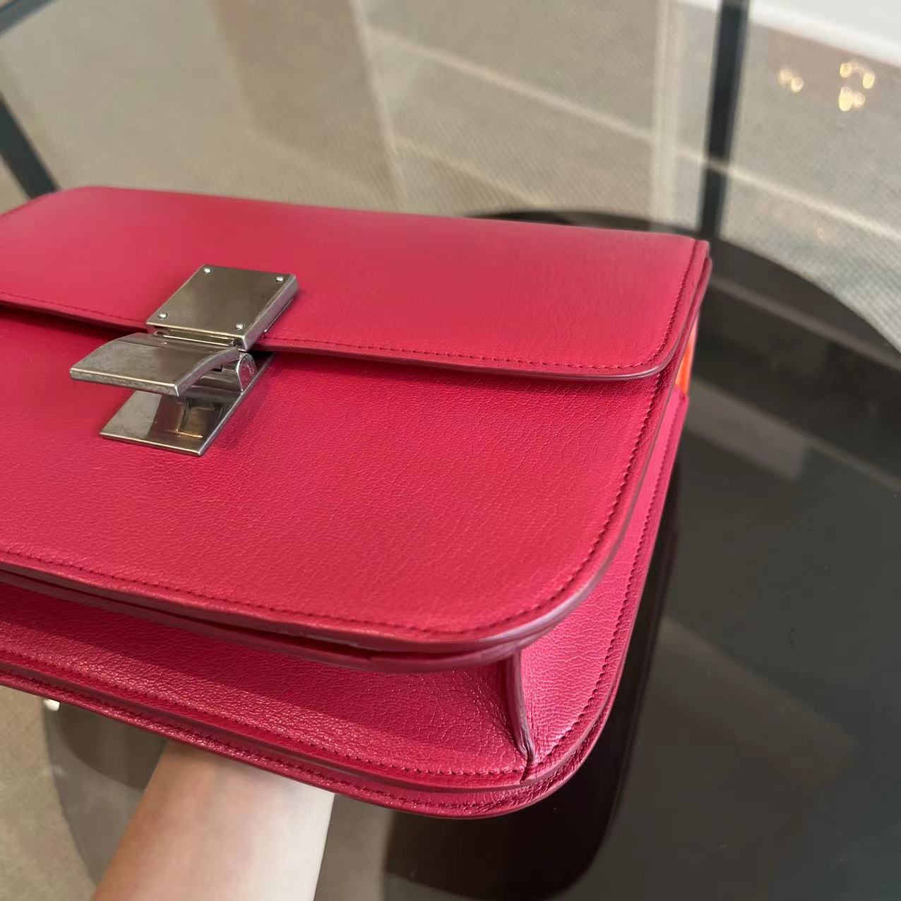 Celine Box Medium Grained Calfskin Hot Pink Silver Hardware - Luxury Evermore