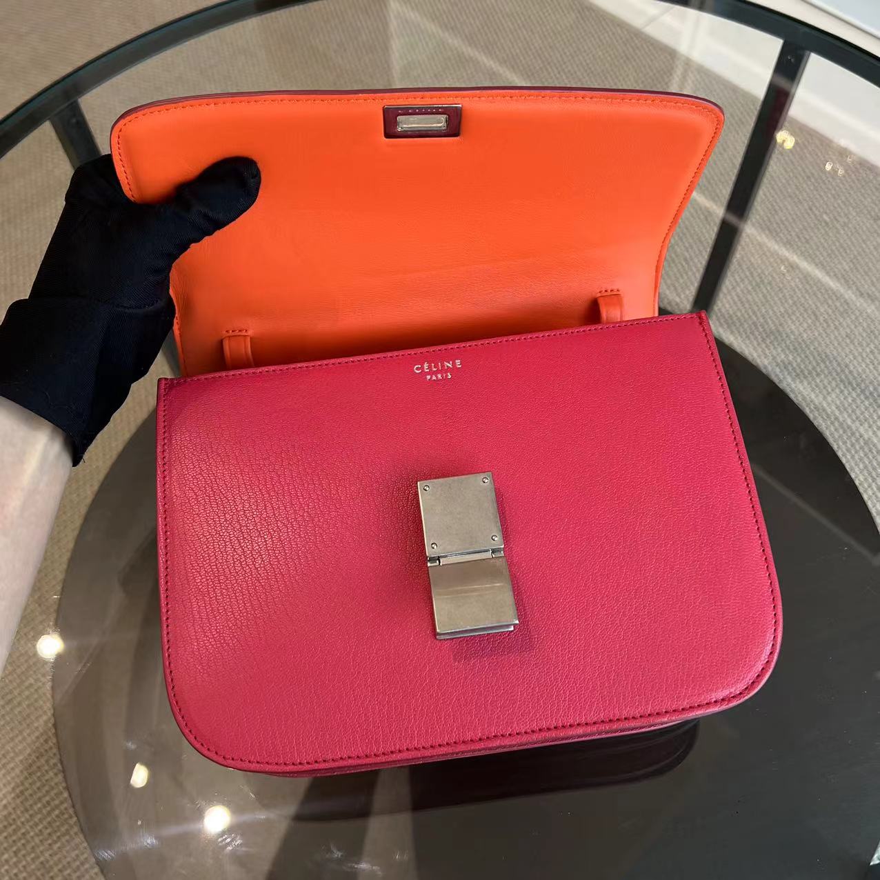 Celine Box Medium Grained Calfskin Hot Pink Silver Hardware - Luxury Evermore