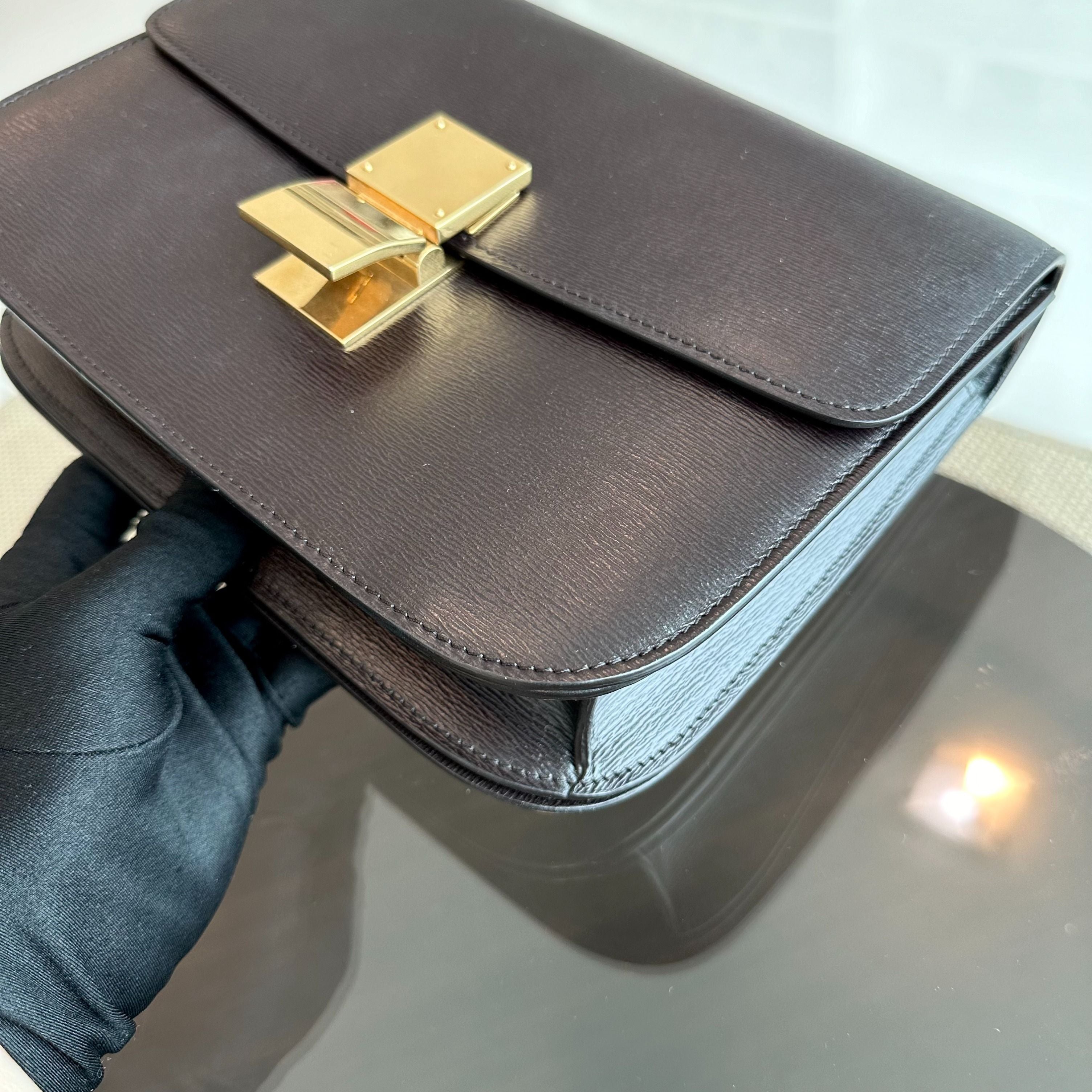 Celine Classic Box Medium Liege Calfskin Dark Brown GHW - Luxury Evermore