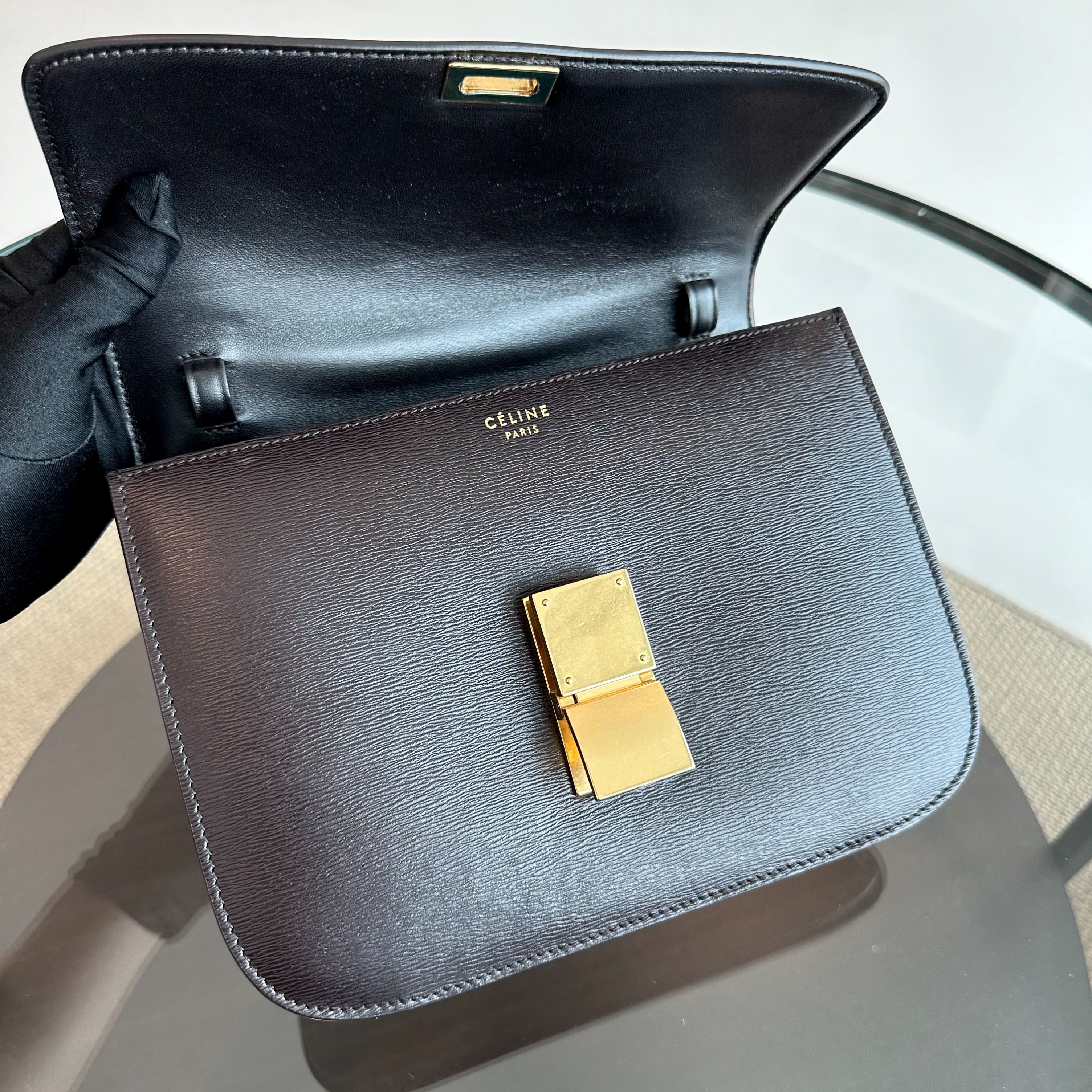 Celine Classic Box Medium Liege Calfskin Dark Brown GHW - Luxury Evermore