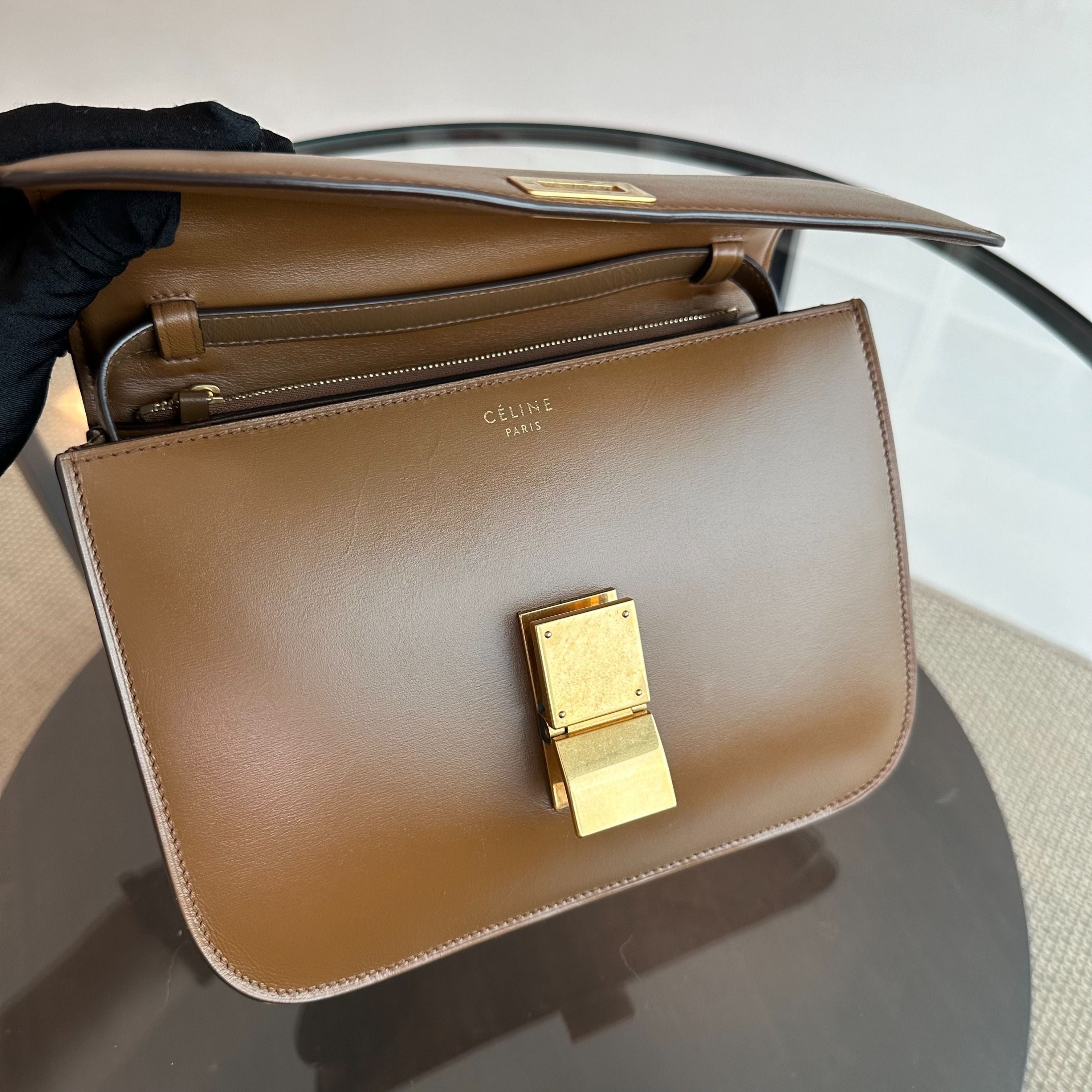 Celine Classic Box Medium Smooth Calfskin Leather Caramel GHW - Luxury Evermore