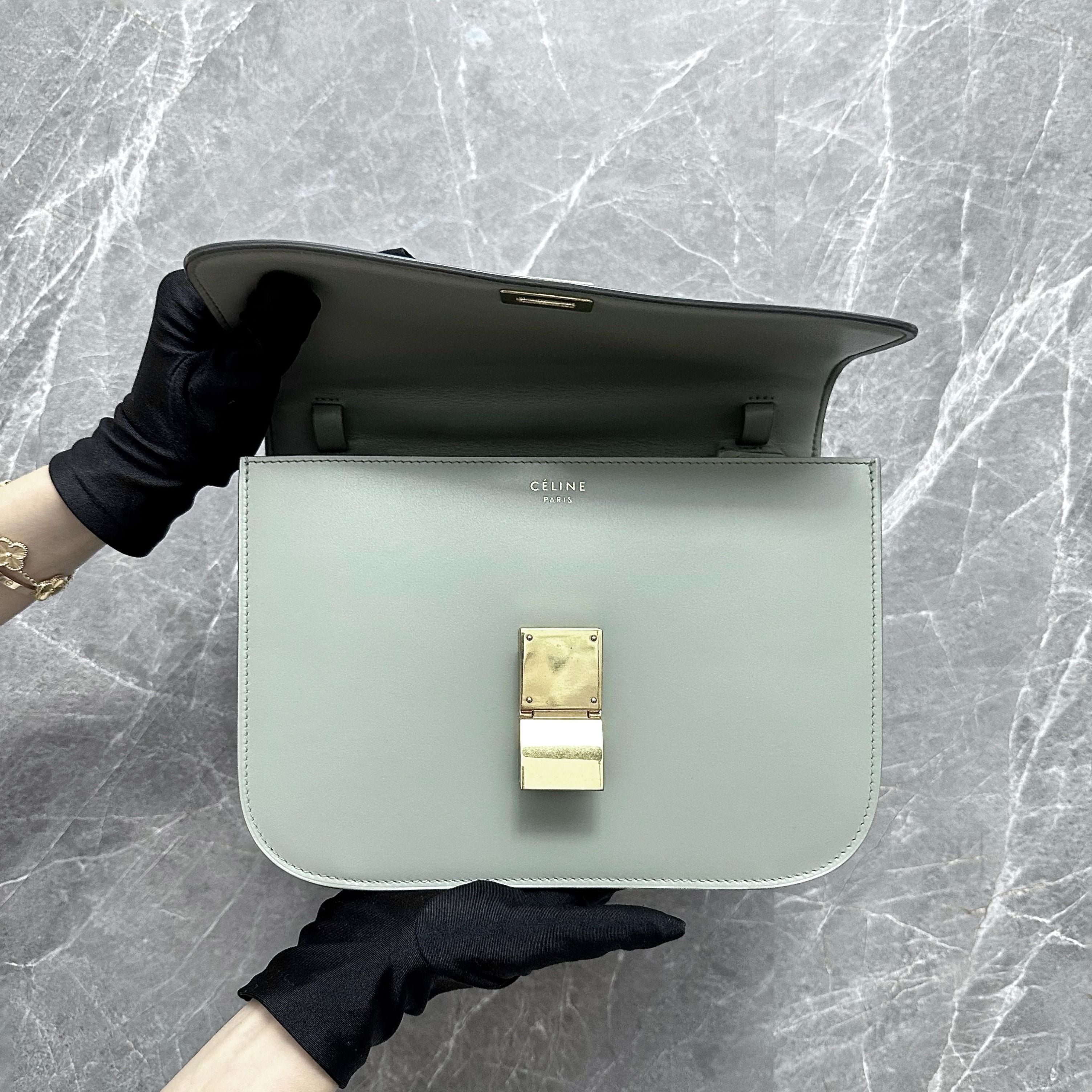 Celine Classic Box Medium Smooth Leather Grey GHW - Luxury Evermore