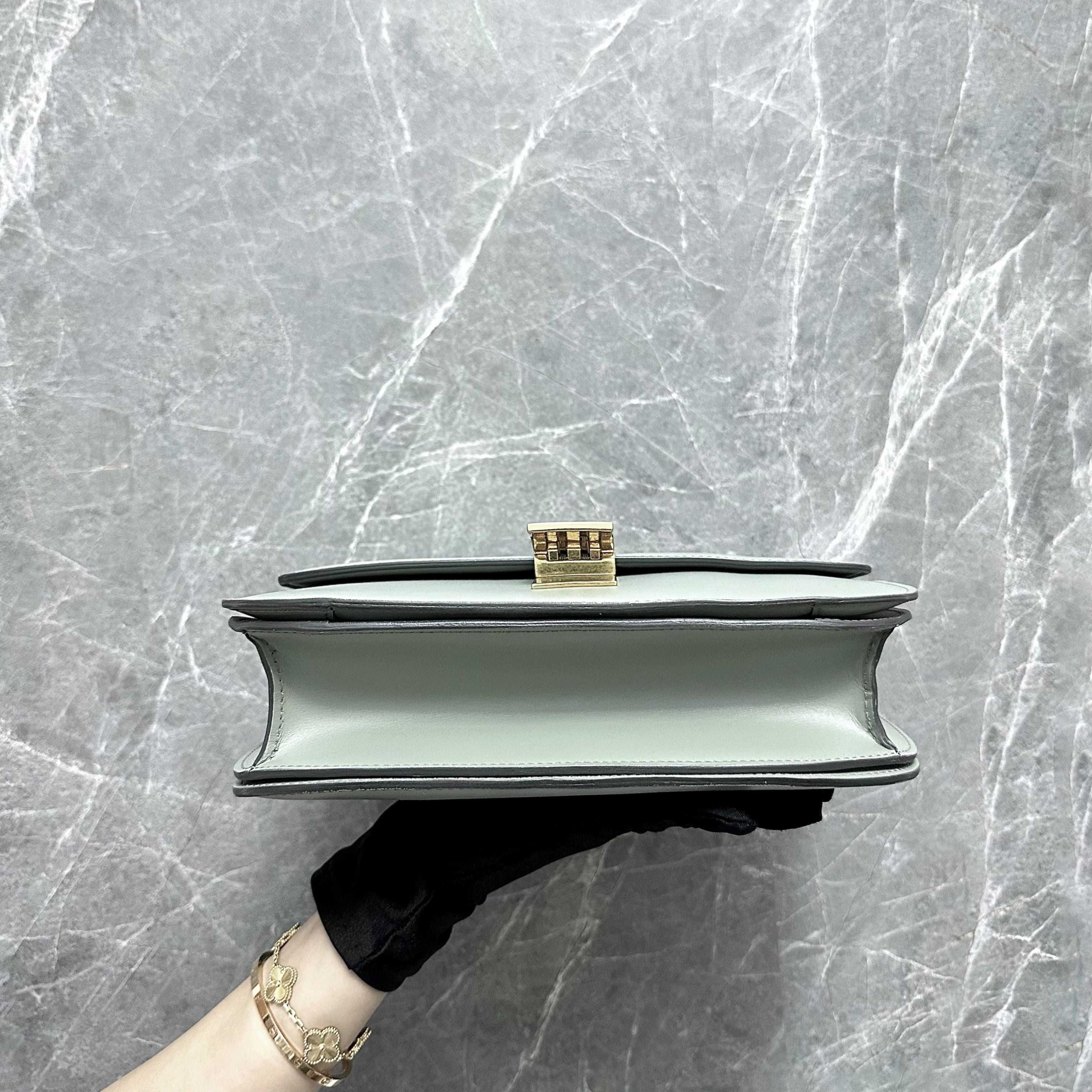 Celine Classic Box Medium Smooth Leather Grey GHW - Luxury Evermore