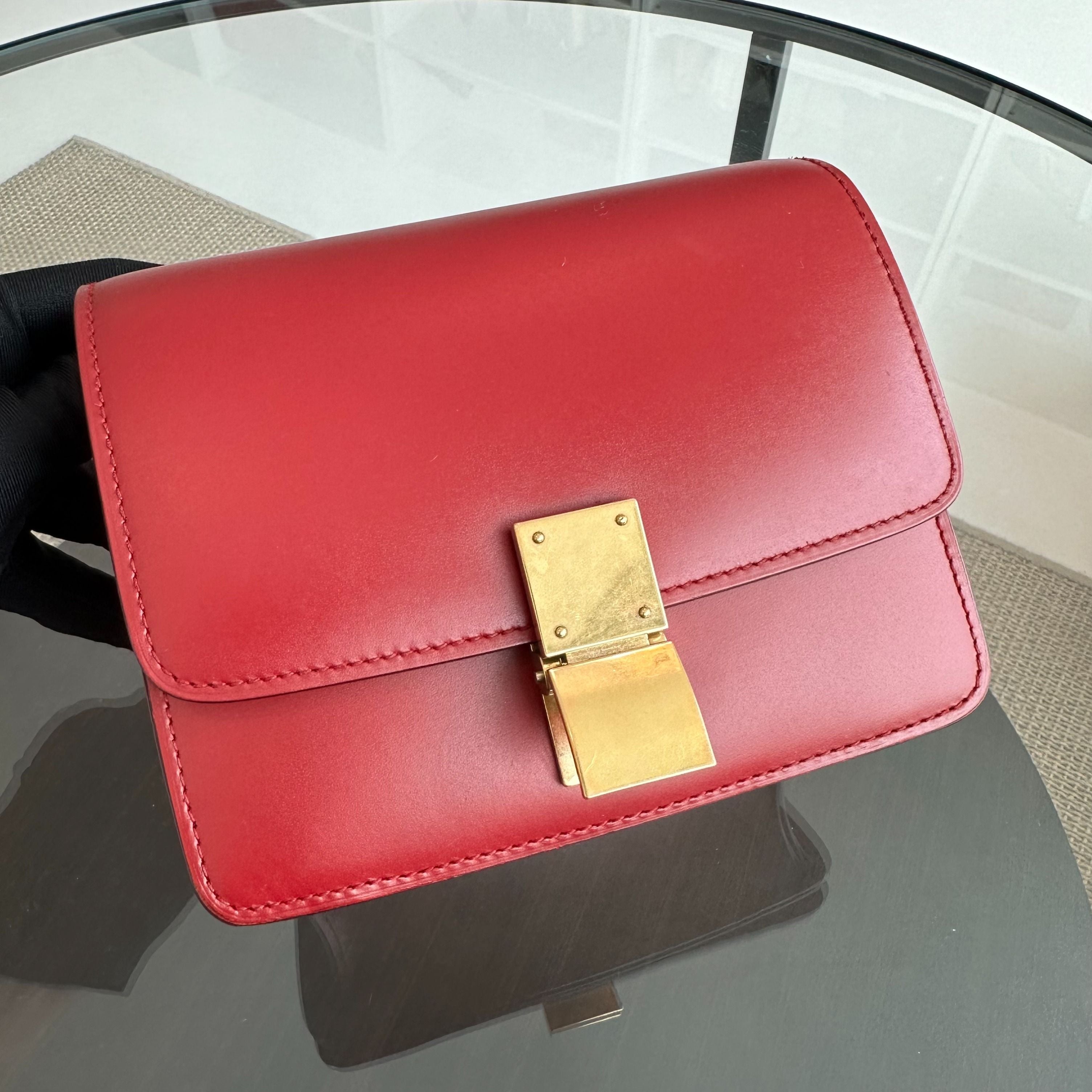 Celine Classic Box Small Smooth Calfskin Burgendy GHW - Luxury Evermore