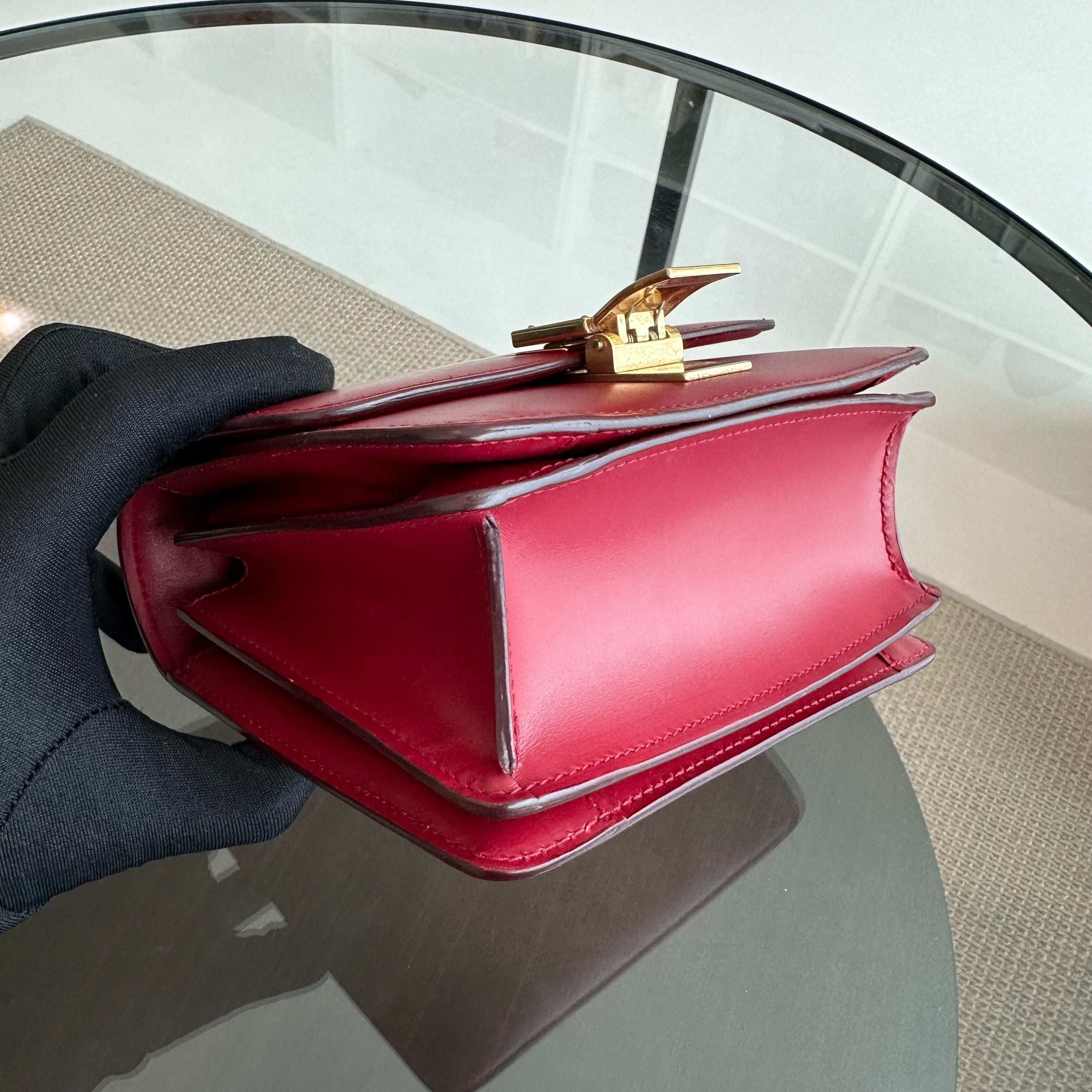 Celine Classic Box Small Smooth Calfskin Burgendy GHW - Luxury Evermore