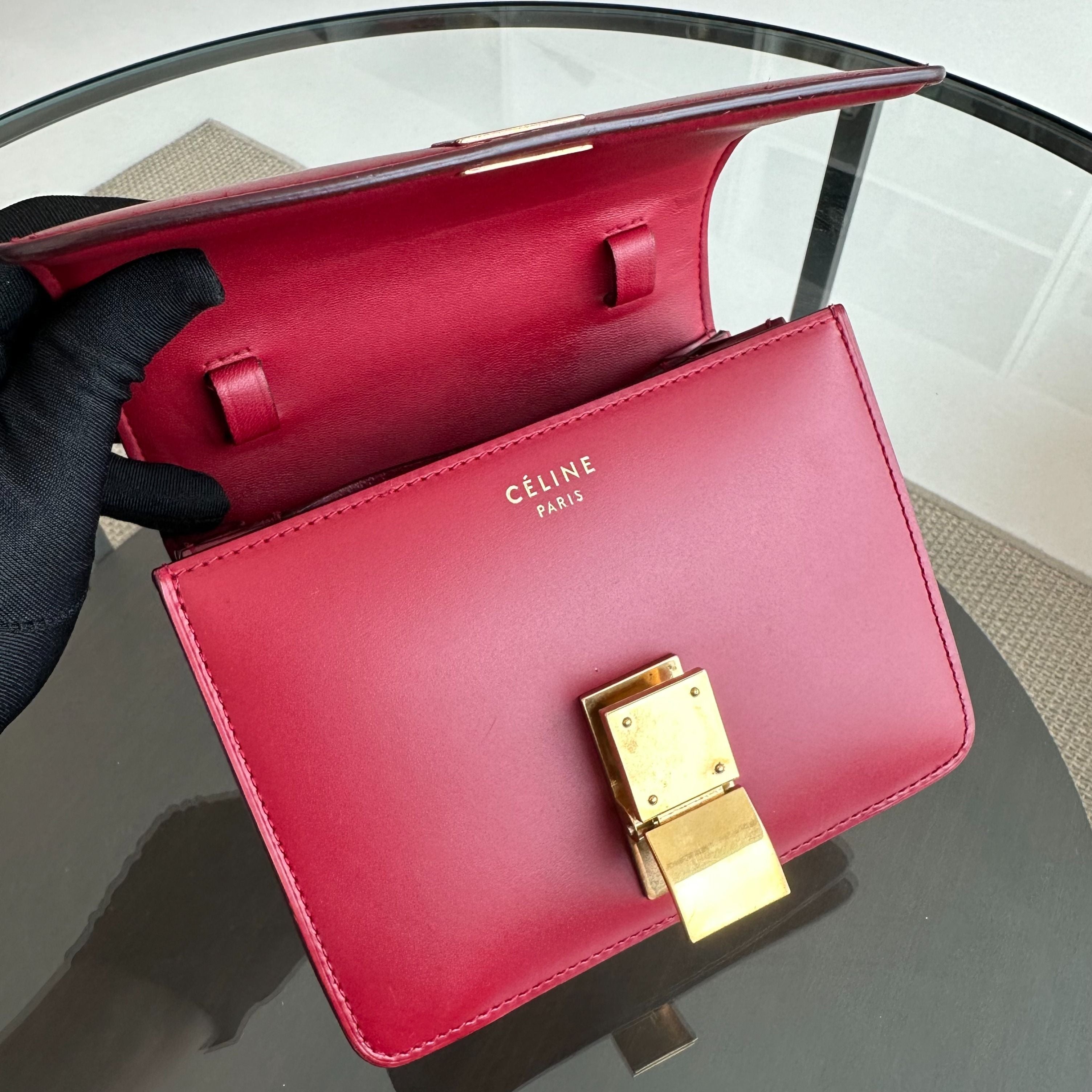 Celine Classic Box Small Smooth Calfskin Burgendy GHW - Luxury Evermore