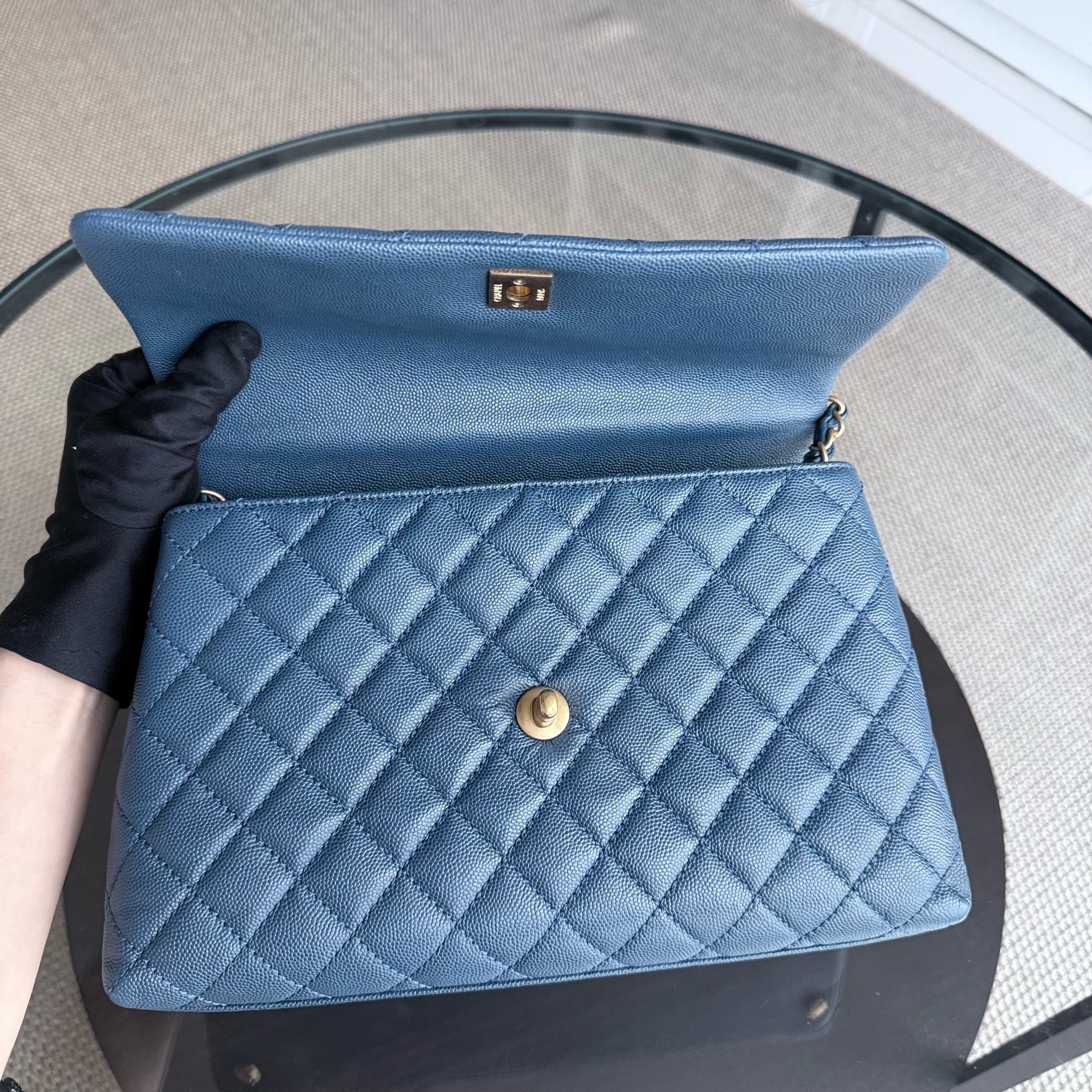 Chanel Coco Handle Medium - Caviar Quilted Blue Grained Calfskin Gold Hardware Series 24