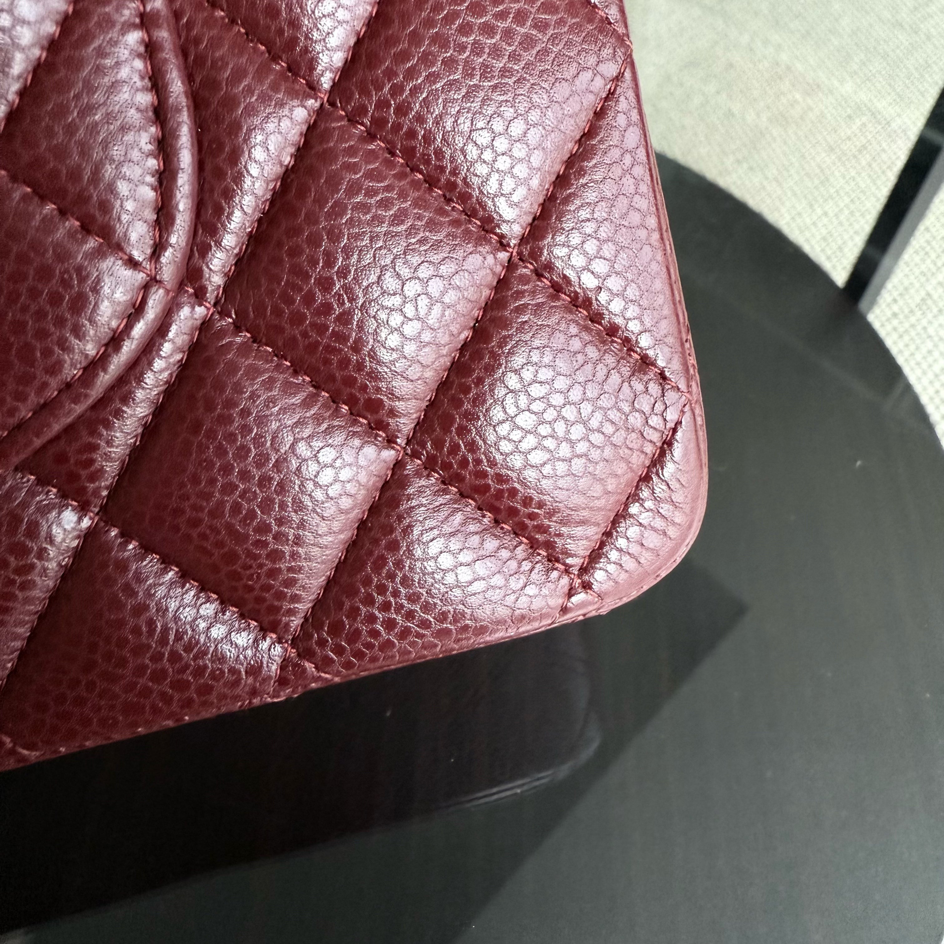 Chanel Classic Flap Medium - Caviar 25CM Quilted Burgundy Dark Red Silver Hardware Series 15