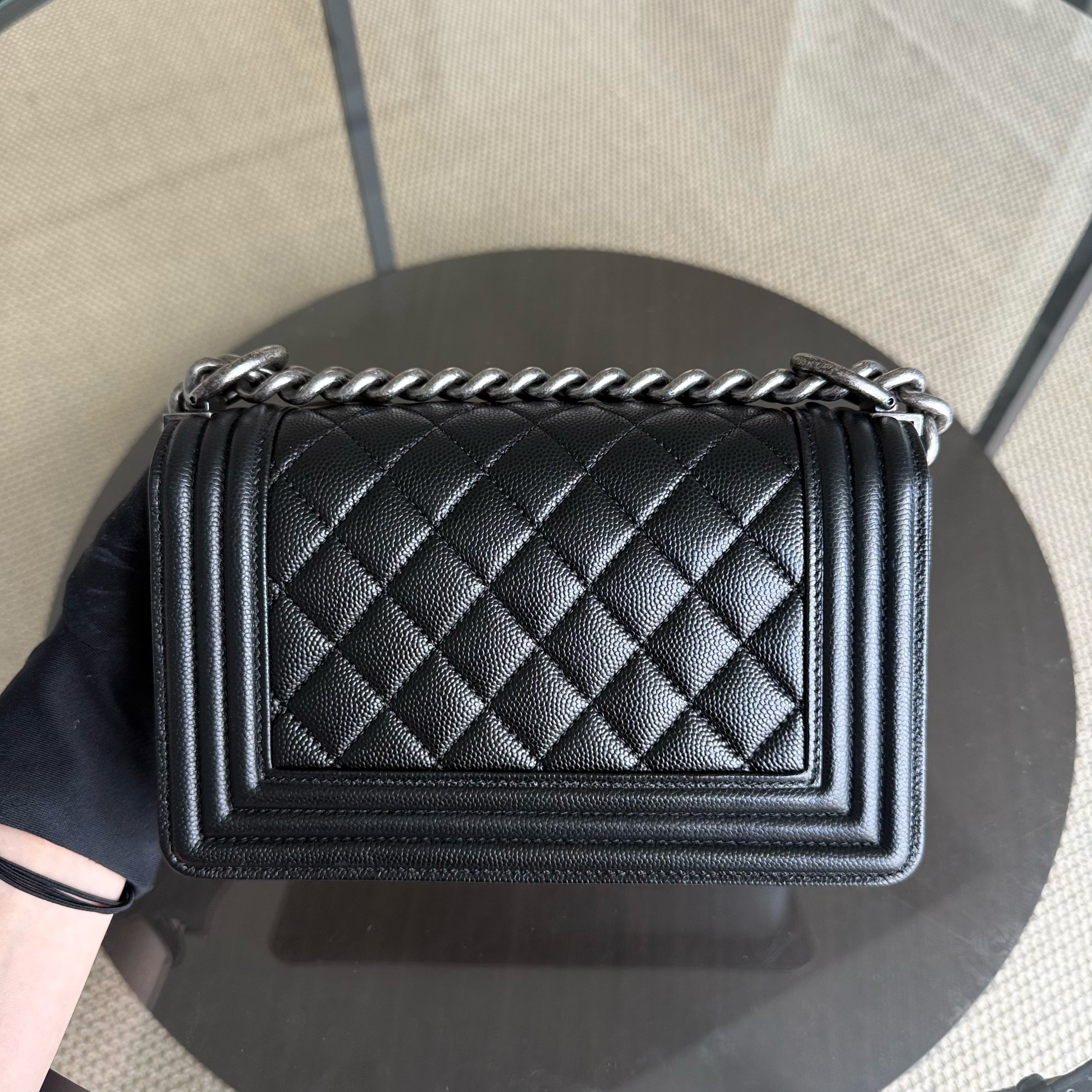 Chanel Boy Small - Caviar 20CM Quilted Black Ruthenium Silver Hardware Series 25