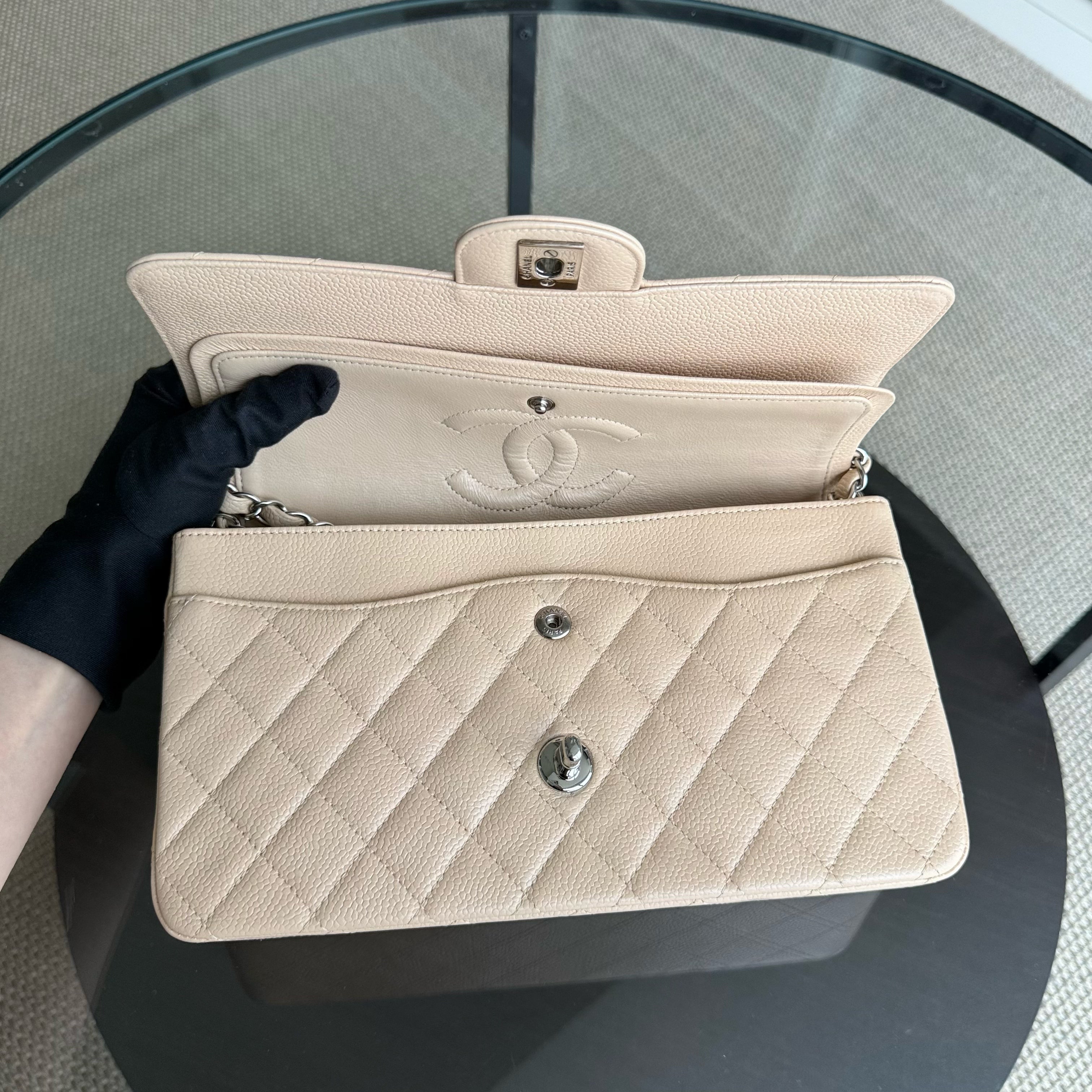 Chanel Classic Flap Medium - Caviar 25CM Quilted Grained Calfskin Beige Silver Hardware Series 13