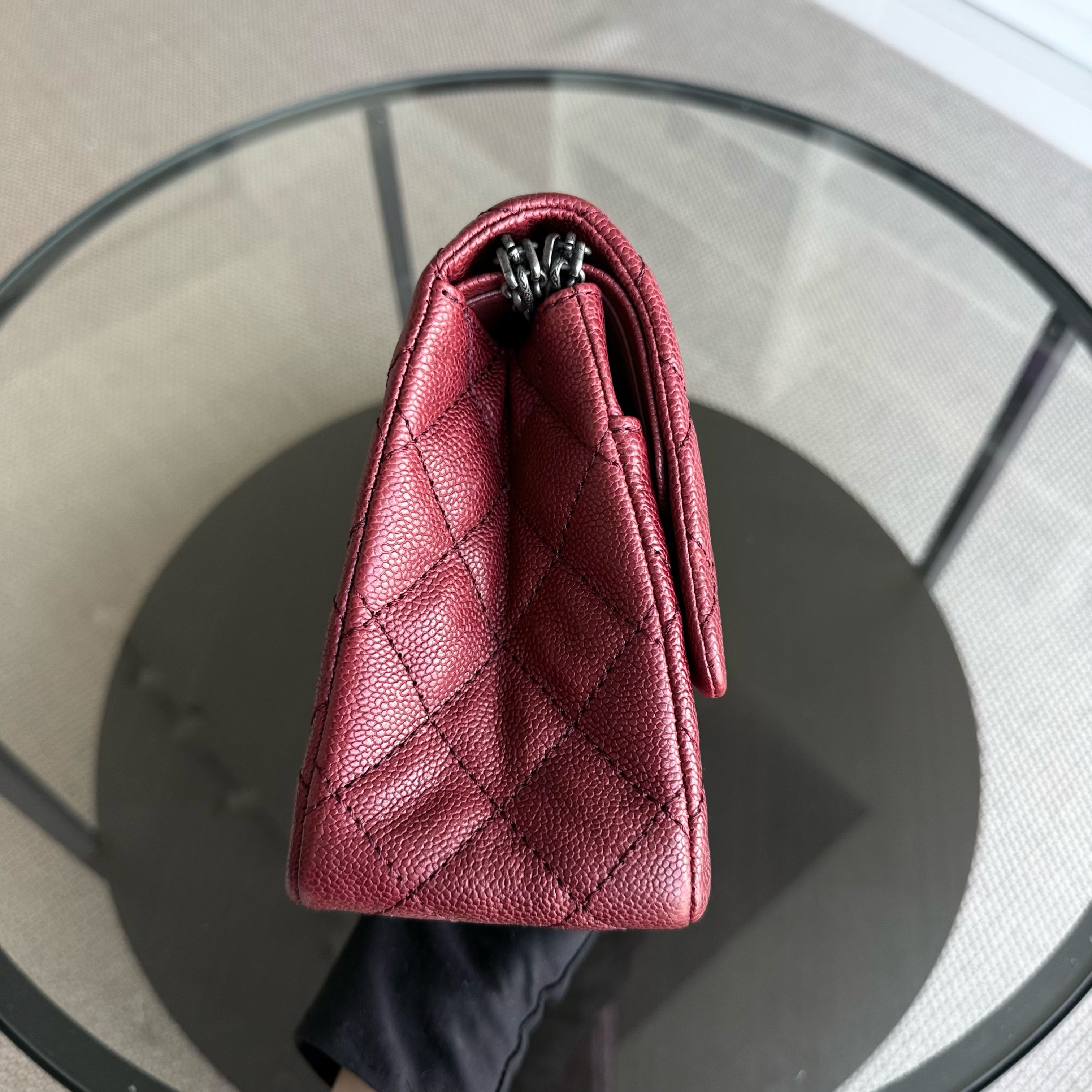 Chanel 2.55 Reissue 226 Medium - Caviar 28CM Quilted Dark Red Burgundy Ruthenium Silver Hardware Series 14