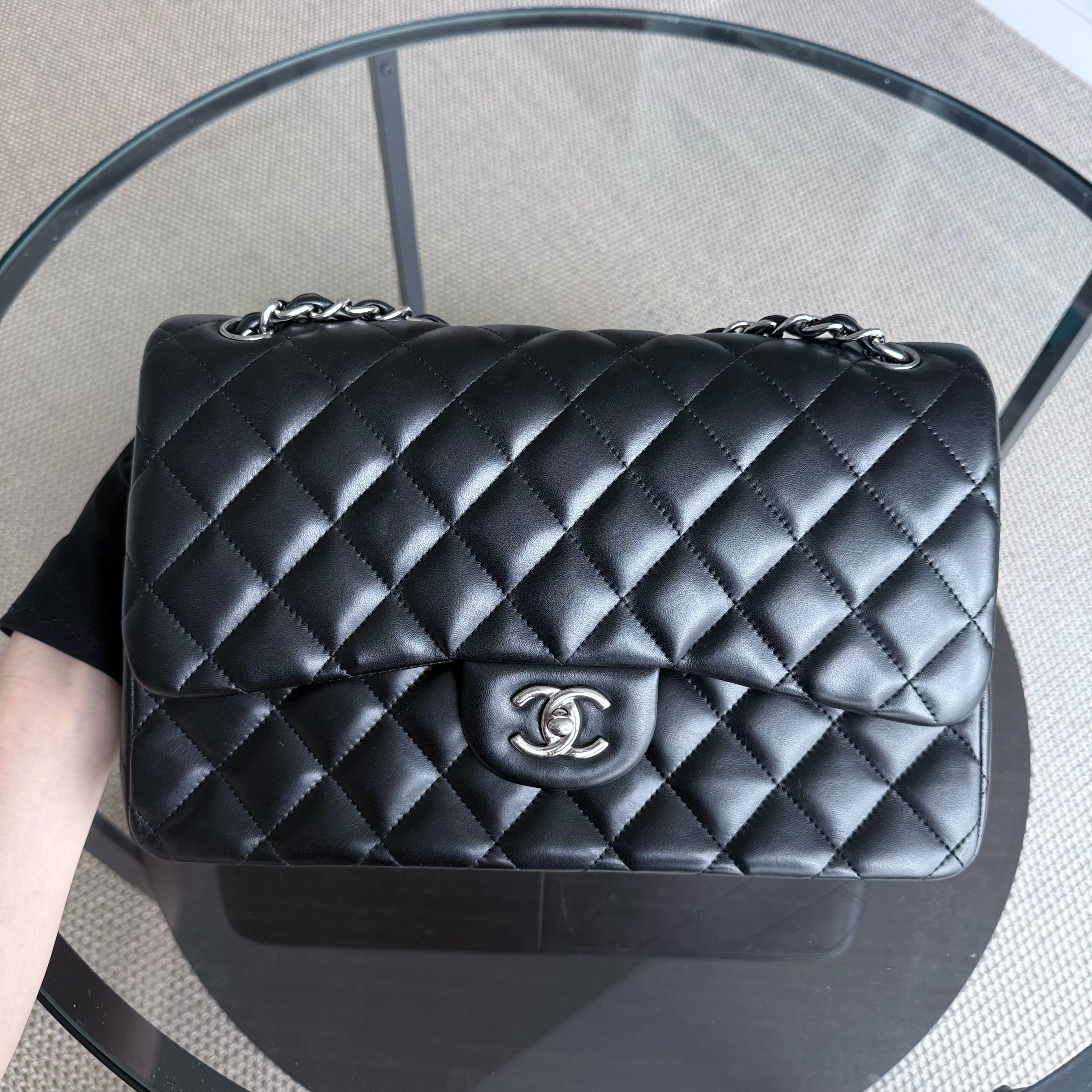 Chanel Classic Flap Jumbo - Double Flap 30CM Quilted Lambskin Black Silver Hardware Series 16