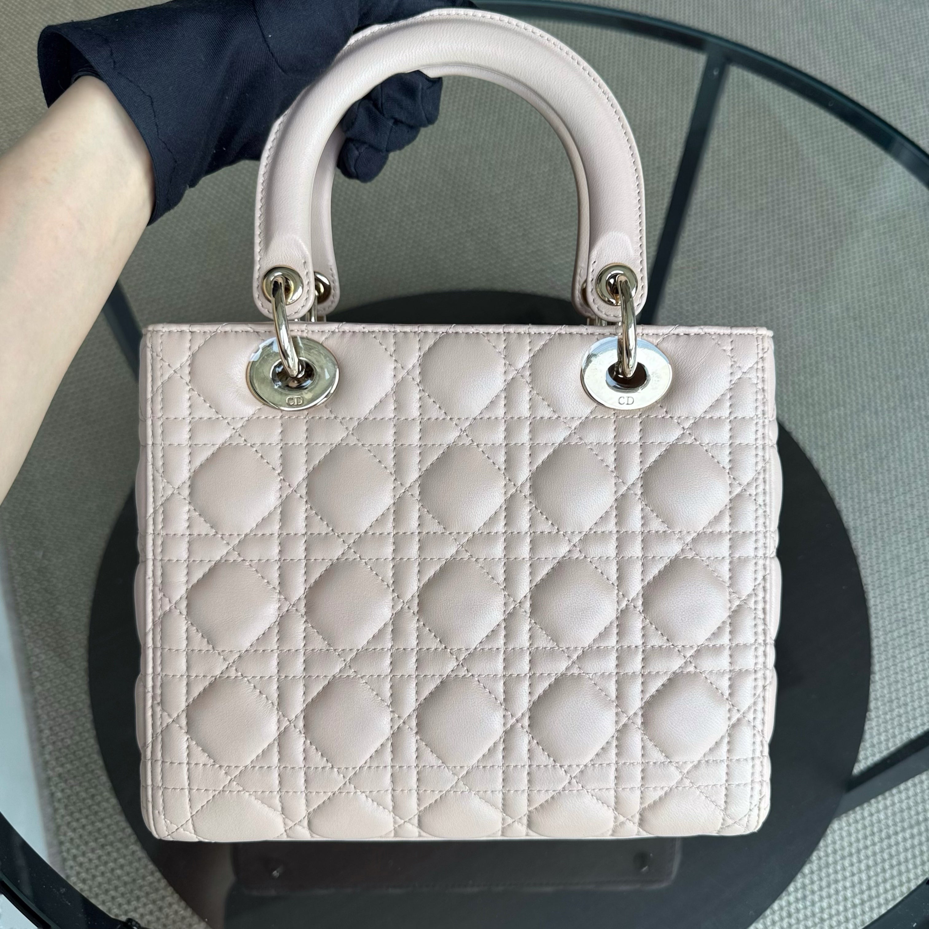 Dior Lady Medium - Cannage Lambskin Light Beige Blush Gold Hardware