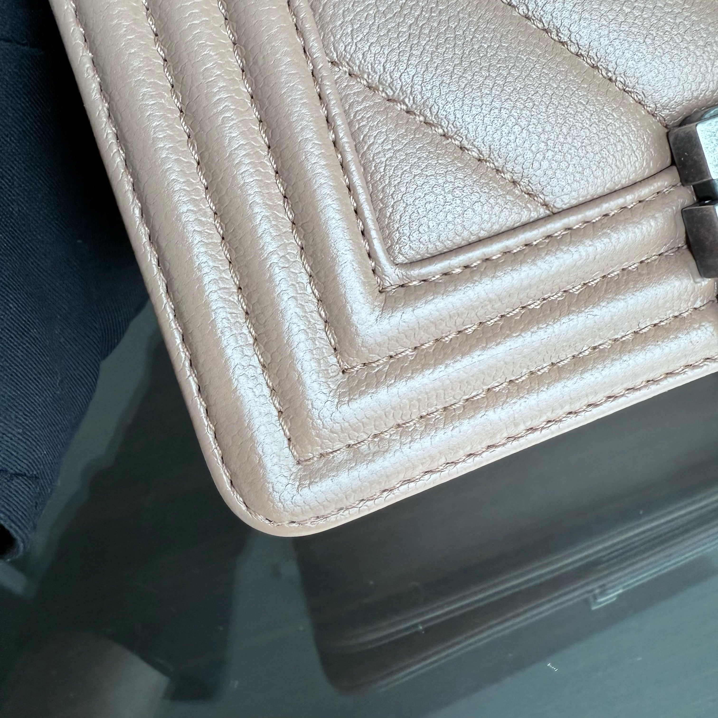 Chanel Boy Small - Caviar Chevron 23CM Dark Beige Blush Ruthenium Silver Hardware Series 24