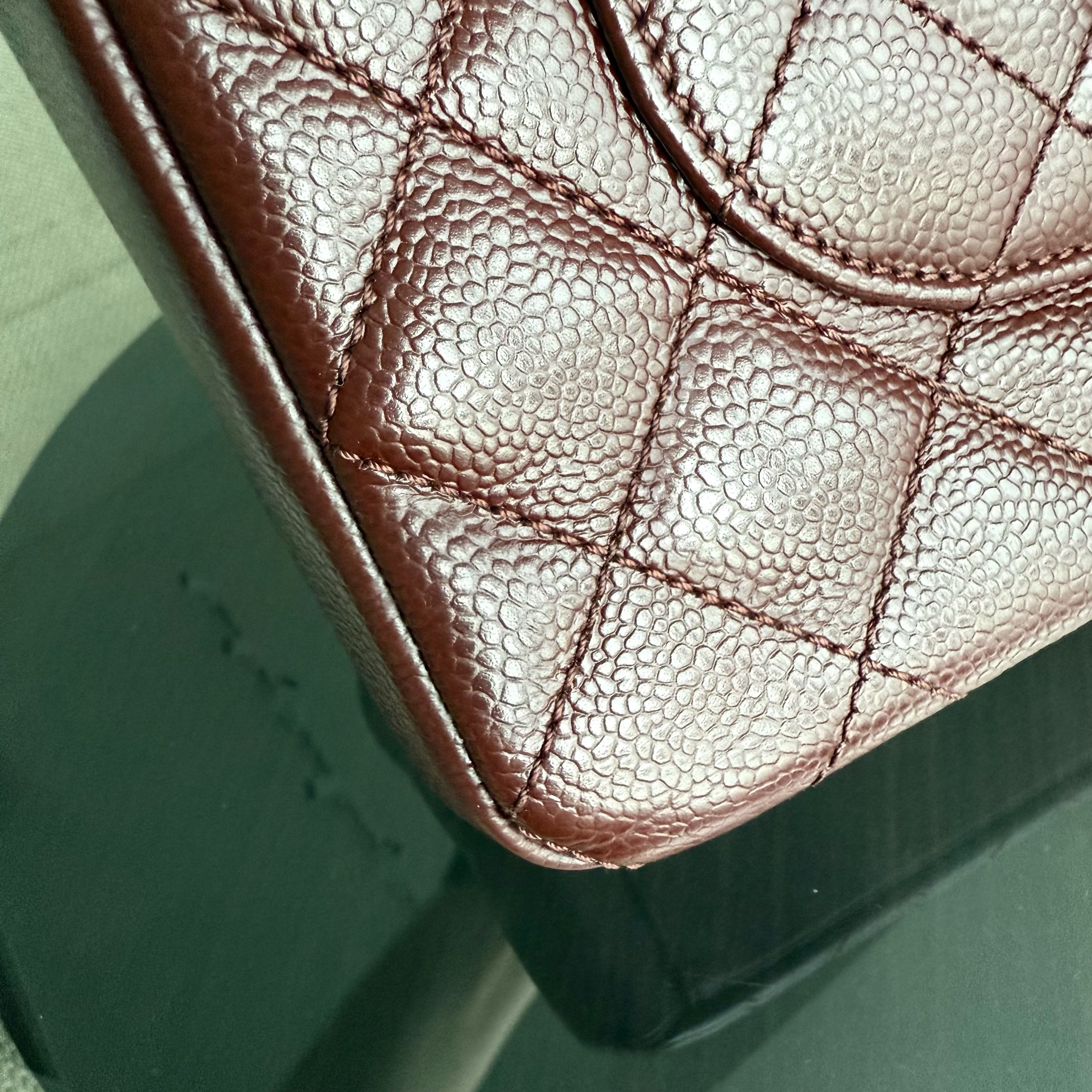 Chanel PST Petite Shopping Tote - Caviar Quilted Burgundy Dark Red Silver Hardware Series 18