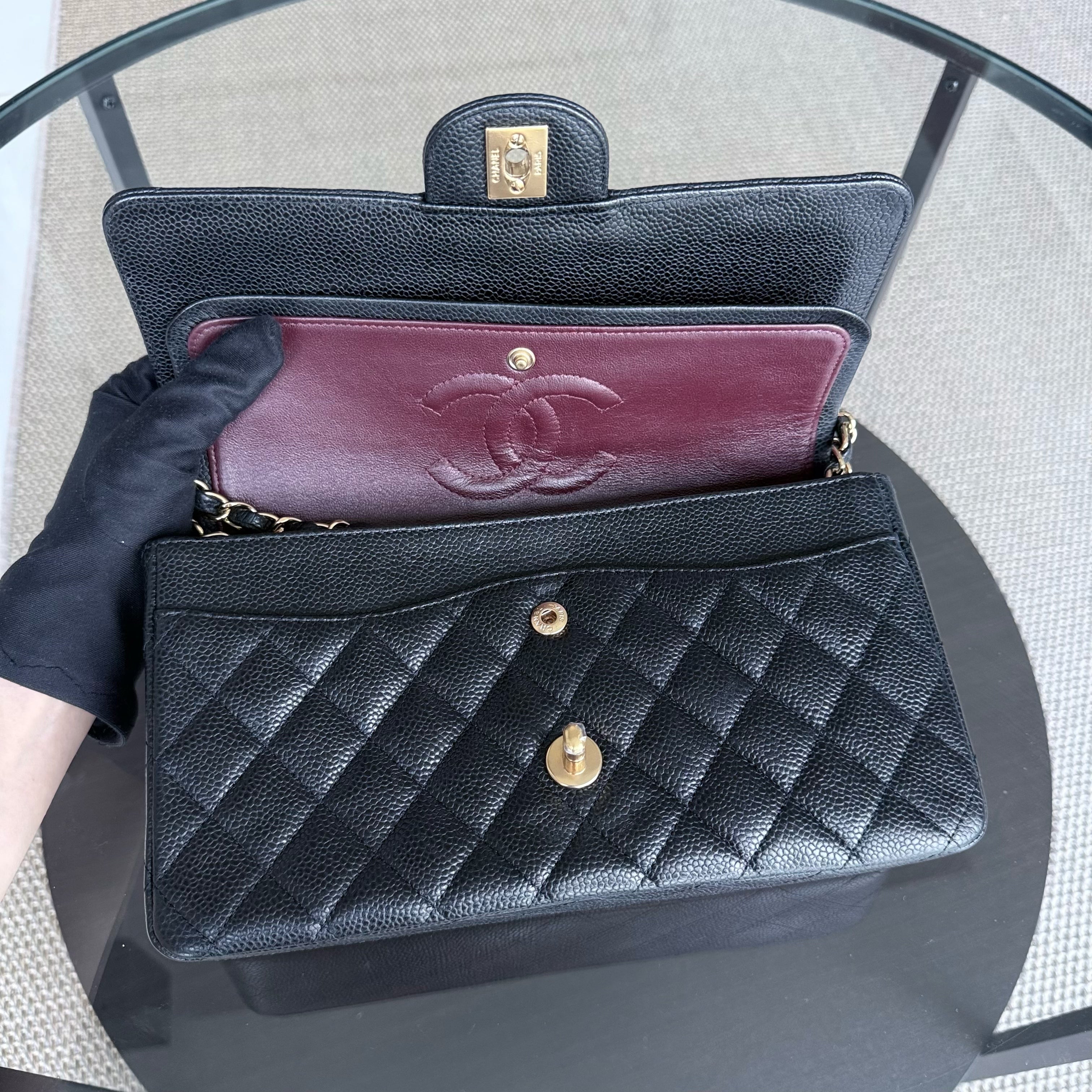 Chanel Classic Flap Medium - Caviar 25CM Quilted Grained Calfskin Black Gold Hardware Series 14