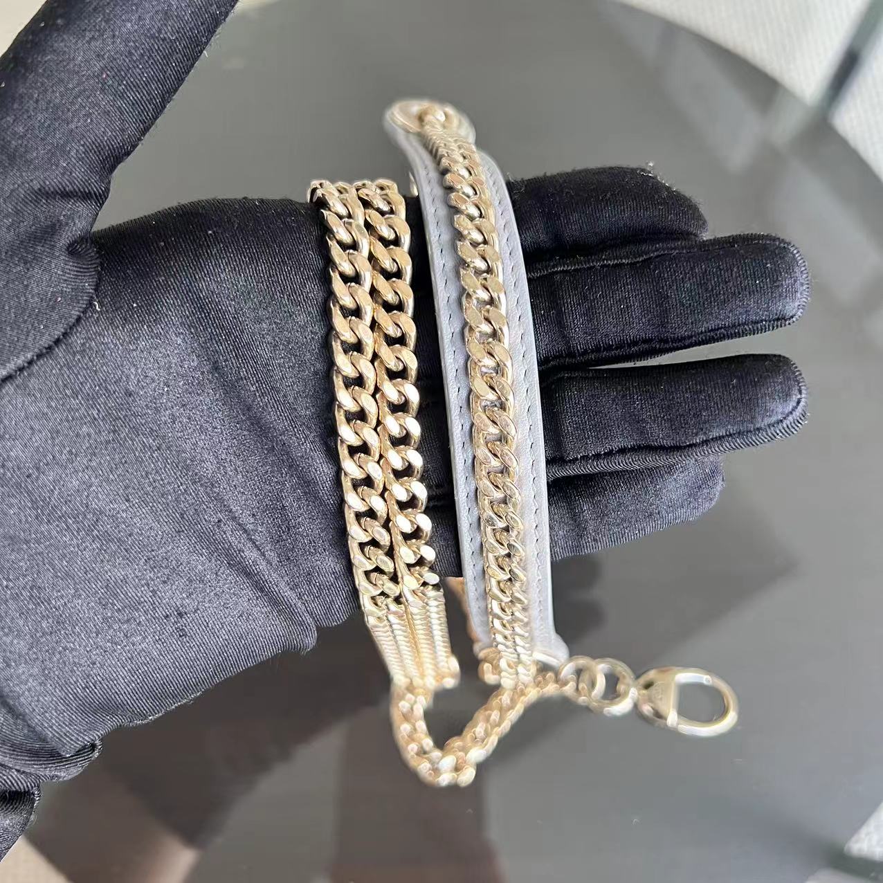 *Chain Strap* Dior Lady Mini Cannage Lambskin Light Grey Gray Golden Hardware - Luxury Evermore